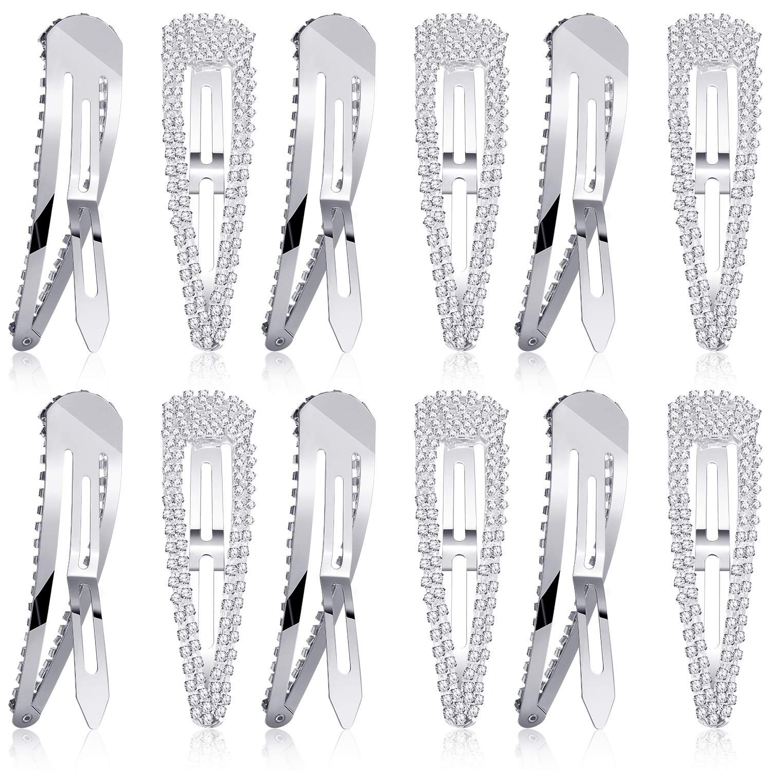 Geyoga 6 Pieces Rhinestone Snap Hair Clips 4 Inch Hair Barrettes Hairpins Crystal Metal Hair Clips for Women Wedding Hair Accessories