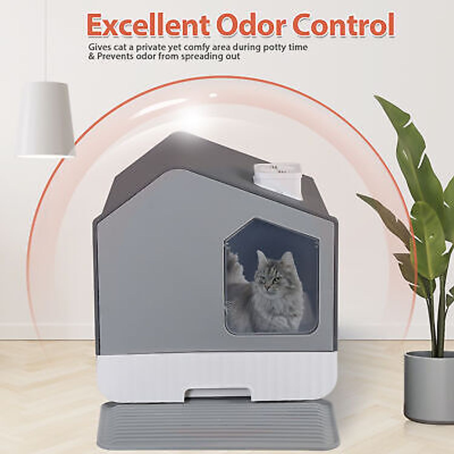 Enclosed Cat Litter Box with Mat and Litter Scoop Odorless Anti-Splashing XL