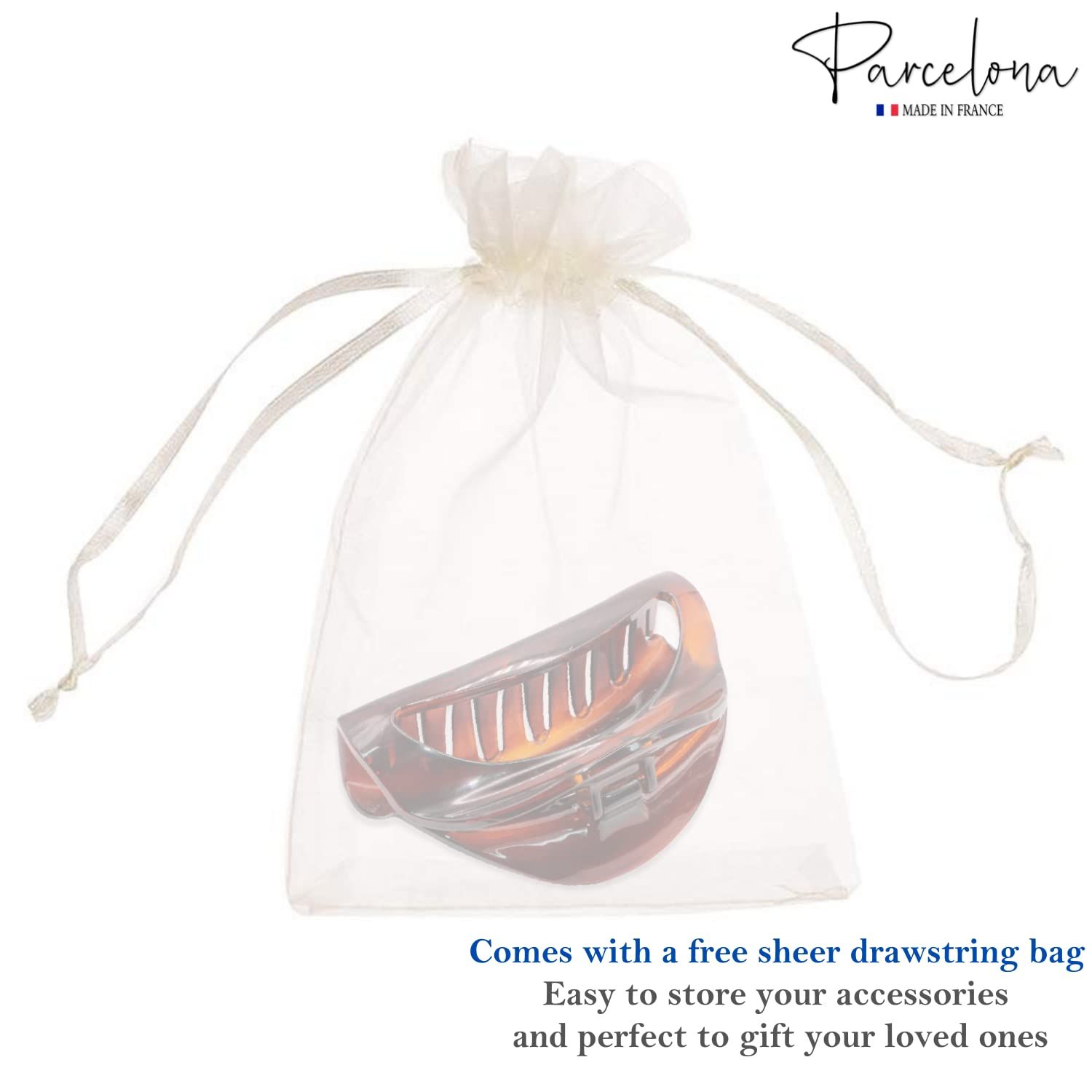 Parcelona French Vrille Medium 3.5" Celluloid No Slip Grip Volume Jaw Hair Claw Clips for Women and Girls, Made in France (Tortoise Shell)