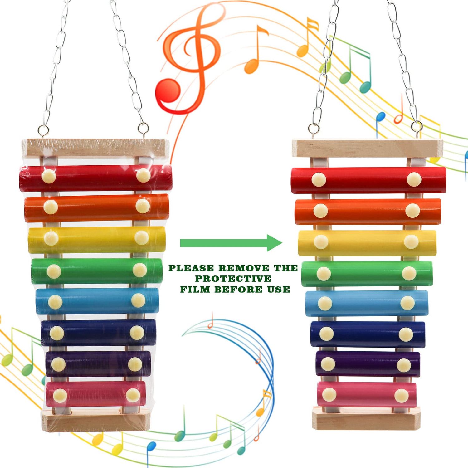 Colorful Bird Xylophone Toy, Suspensible Funny Xylophone Toy with 8 Metal Keys, Bird Cage Toy Accessories for Chicken Bird Parrot Parrot Parakeet Budgies Love Birds