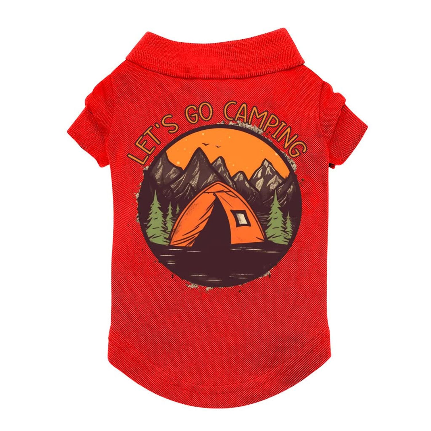 Let's Go Camping Dog Polo Shirt - Tent Dog T-Shirt - Camping Dog Clothing - Red, M