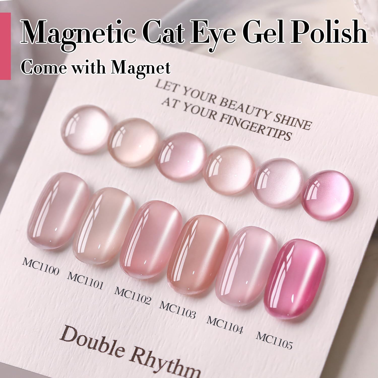 Double Rhythm Jelly Glass Cat Eye Gel Polish with Magnet 15ML Holographic Glitter Shimmer Translucent Sheer Color Magnetic Nail Polish Salon DIY at Home (Jelly Pink Orange-MC1102)
