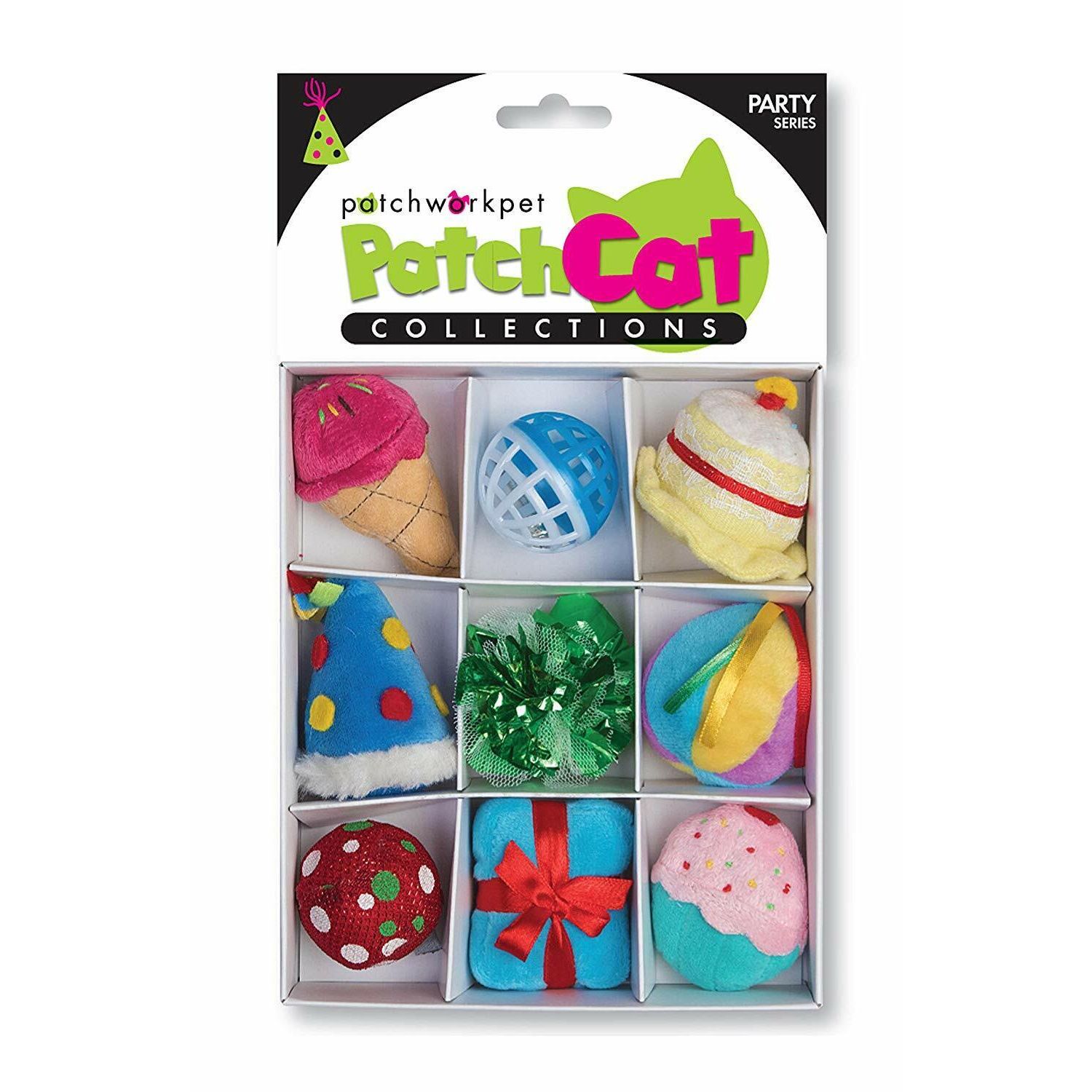 NEW! BIRTHDAY PARTY THEME BOX CAT TOY 9pc SET PREMIUM CATNIP