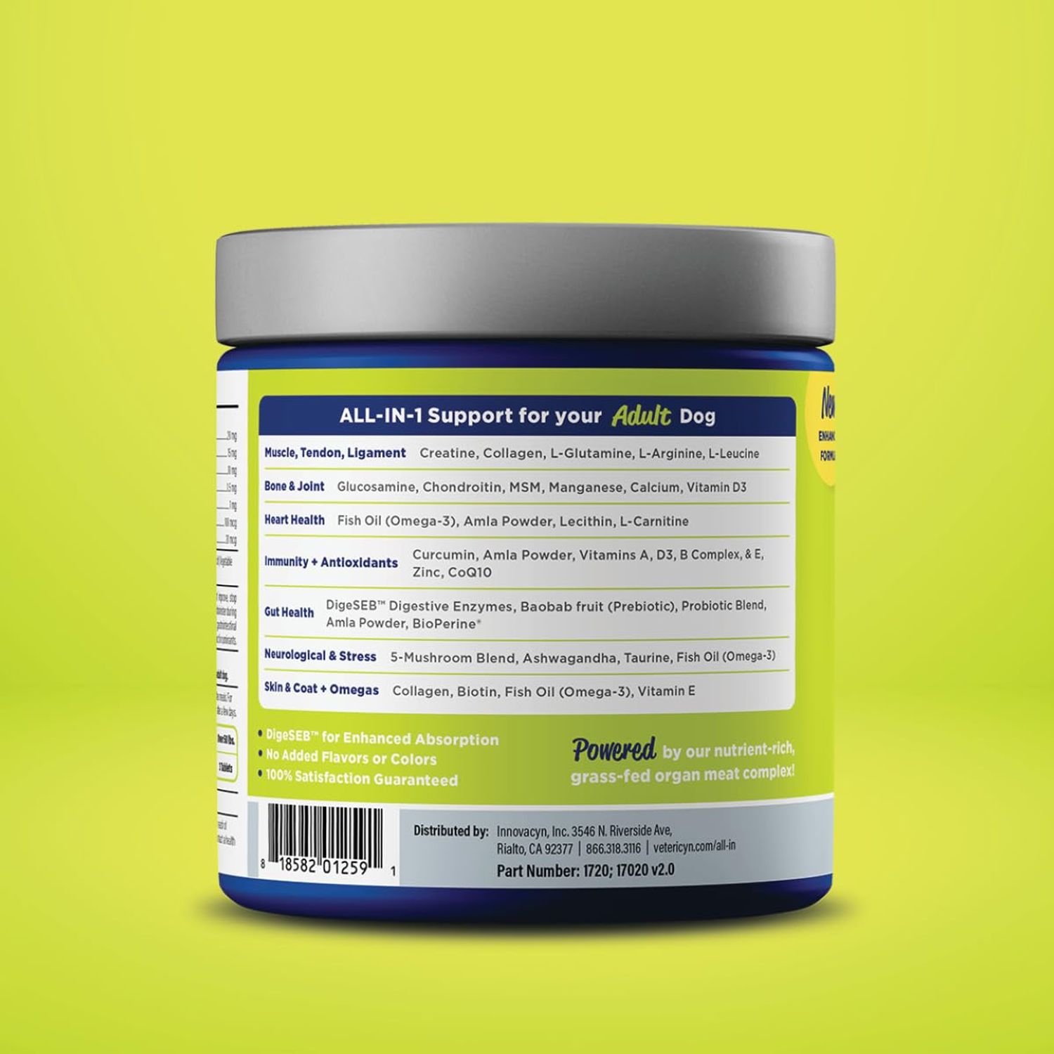 Vetericyn All-in 1 Multifunctional Dog Supplement | Digestive Enzymes + Glucosamine and Chondroitin for Bone and Joint Support + Vitamins, Antioxidants, Prebiotics, Probiotics, and Omegas. 90 Count