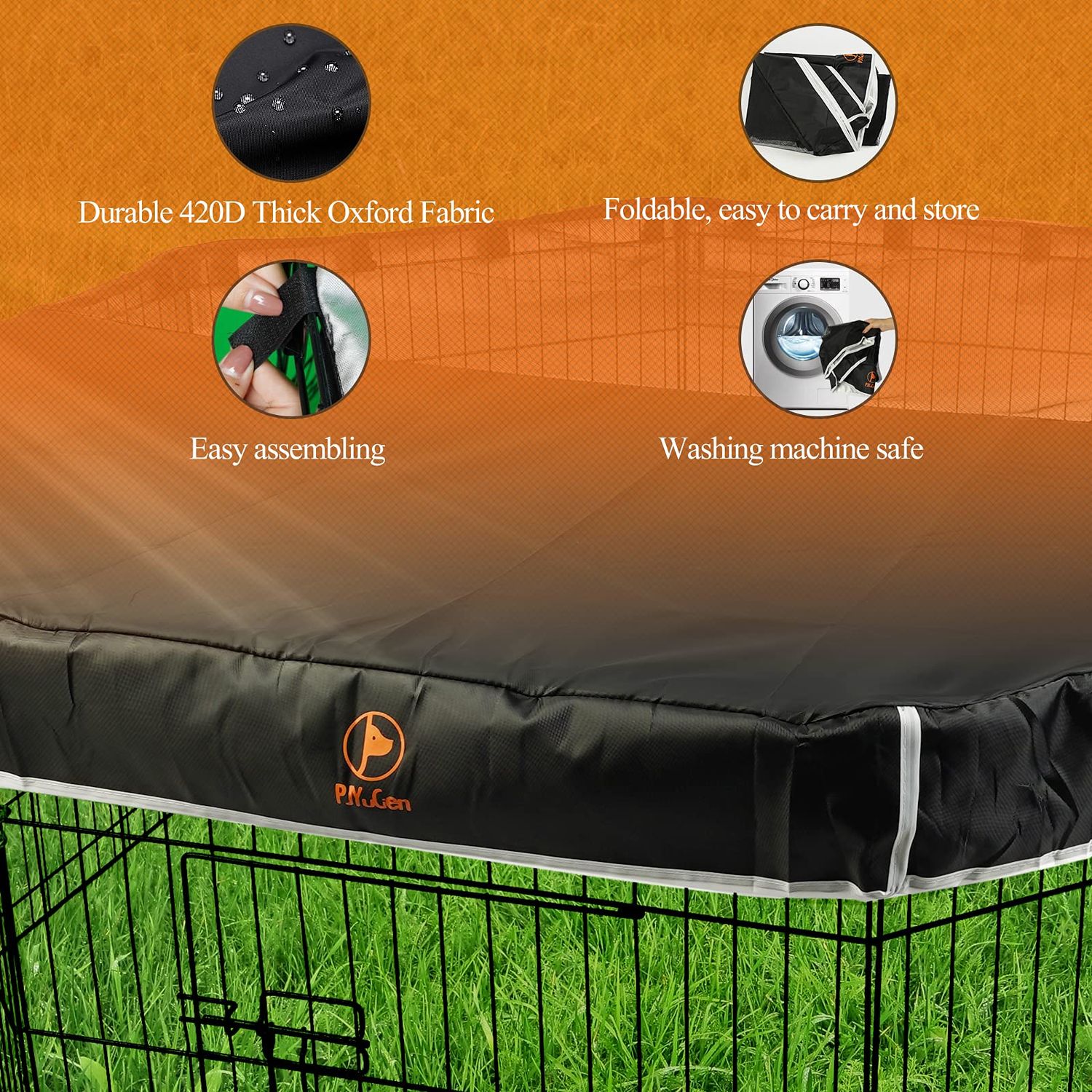 PJYuCien Dog Playpen Mesh Top Cover, Fits 24 Inch 8 Panels Regular Octagon Metal Exercise Pet Playpen, Velcro Connections, Black (Note: Cover Only, Playpen Not Included !!!)