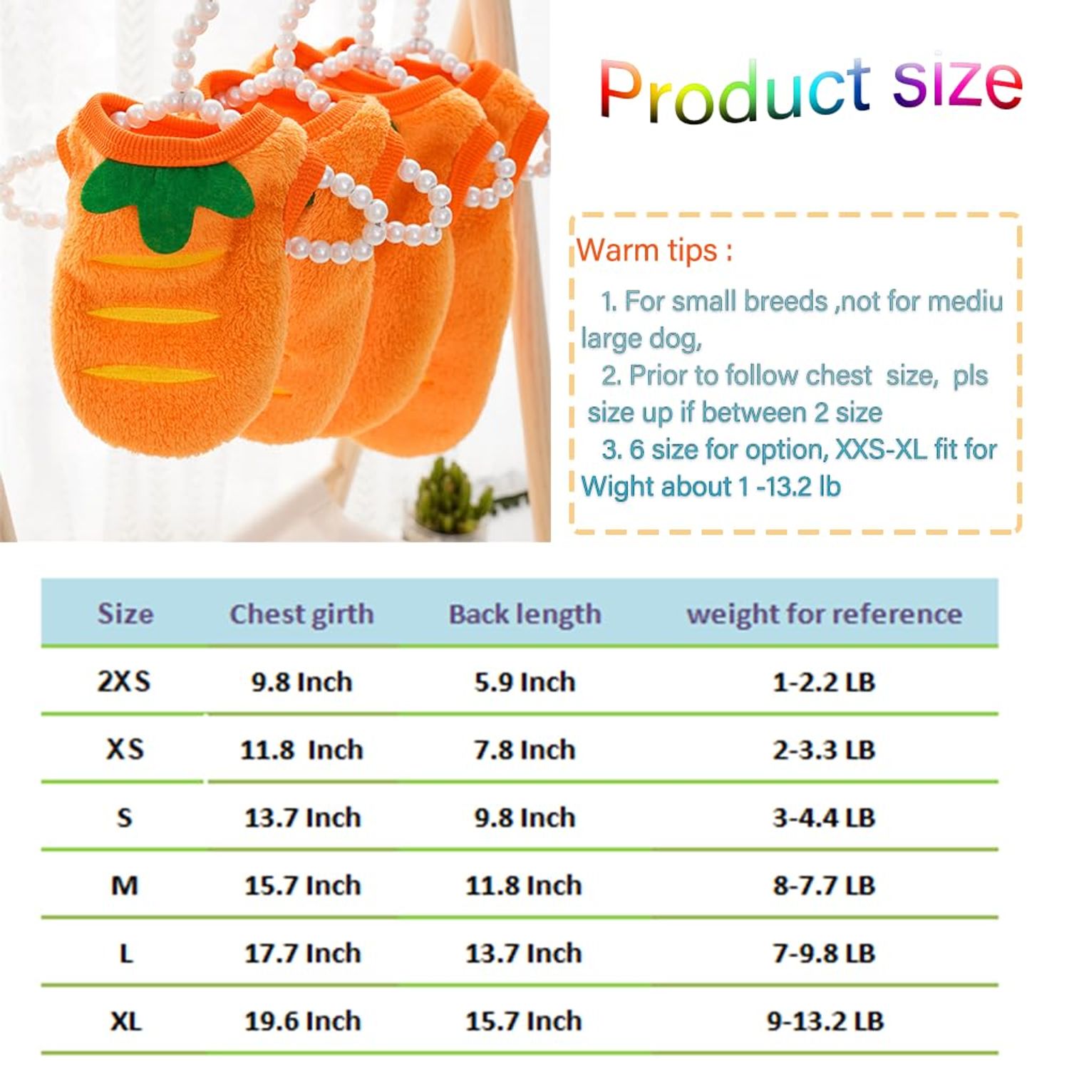ANIAC XS Dog Sweater and Carrot Toy Set Warm Cat Clothes Fleece Puppy Sweatshirt for Small Dog Girl boy Chihuahua Sweater Carrot Easter Costume for Yorkie Pug Extra Small Dog (Orange, XX-Small)