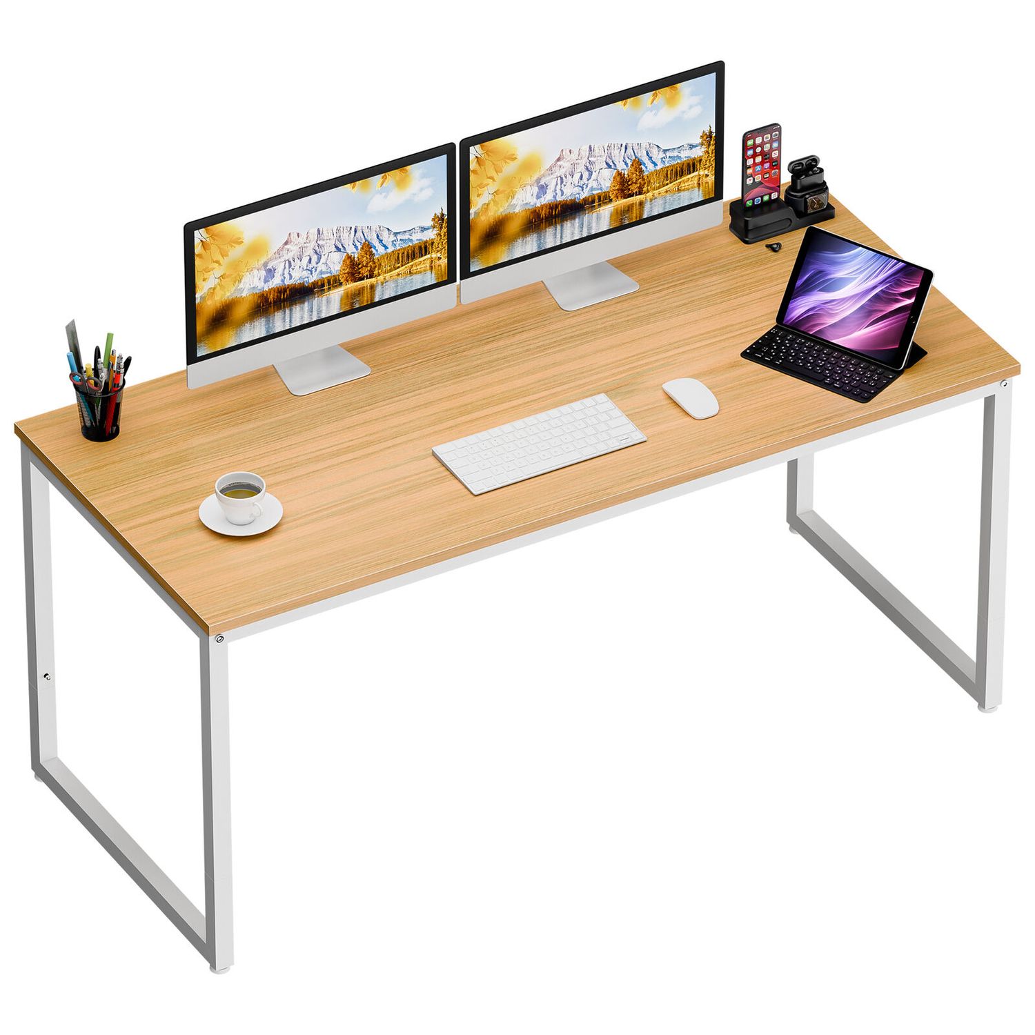 55" Modern Computer Desk Study Workstation Home Office Desk for Bedroom Natural