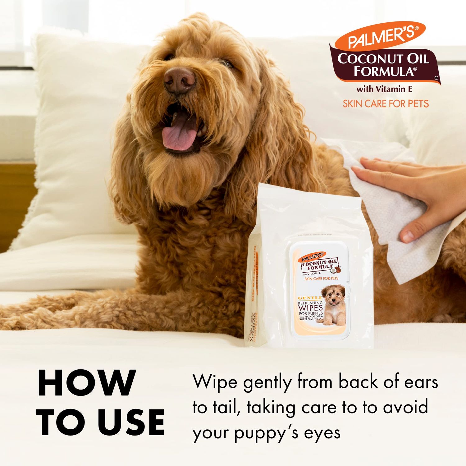 Palmer's for Pets Coconut Oil Gentle Refreshing Wipes for Puppies | Palmers Coconut Oil Puppy Wipes - 100 ct Gentle Pet Grooming Wipes for Dogs with Coconut Oil