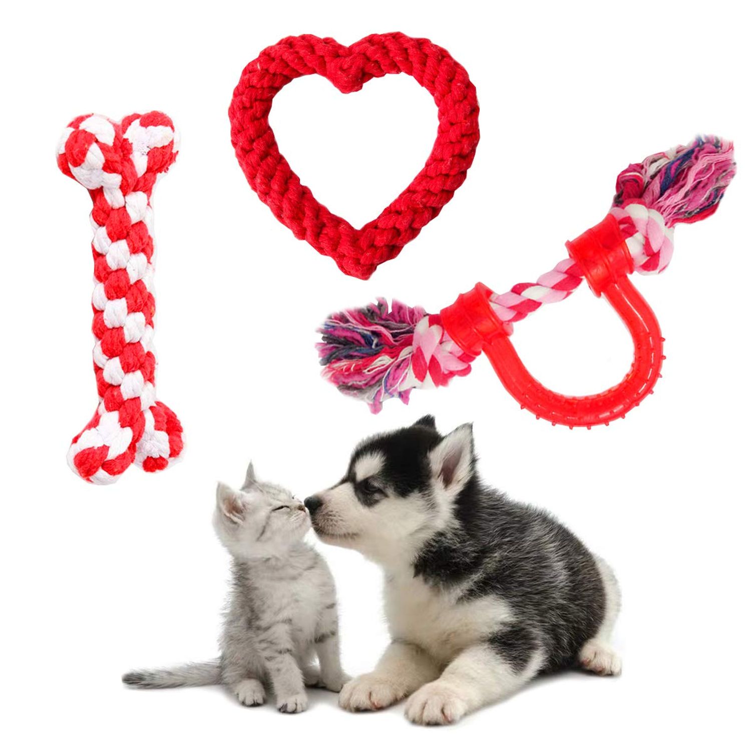Vehomy 3Pcs Dog Valentine's Day Toys Dog Rope Toys for Dog Teeth Cleaning I Shape Heart Shape U Shape I Love You Valentine's Day Cotton Rope Puppy Chewing Toys for Small Medium Pet Dogs