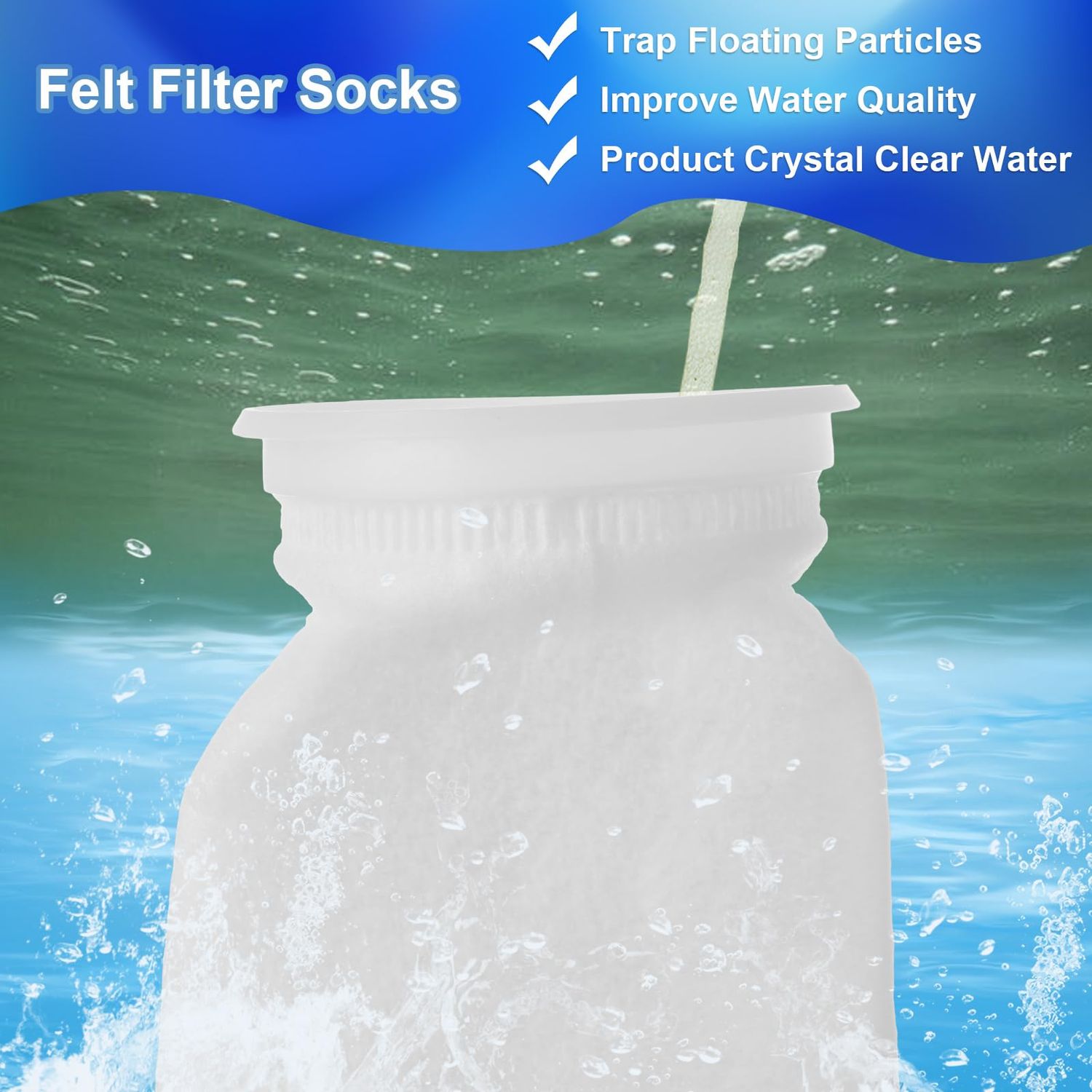 ZUQIAN 8 Pack 7" x 15.7" Filter Socks 7 Inch Ring by 15.7 Inch Long 200 Micron Filter Bag, Felt Filter Sock for Aquarium, Industry, Chemical, Water Liquid Filter Bags