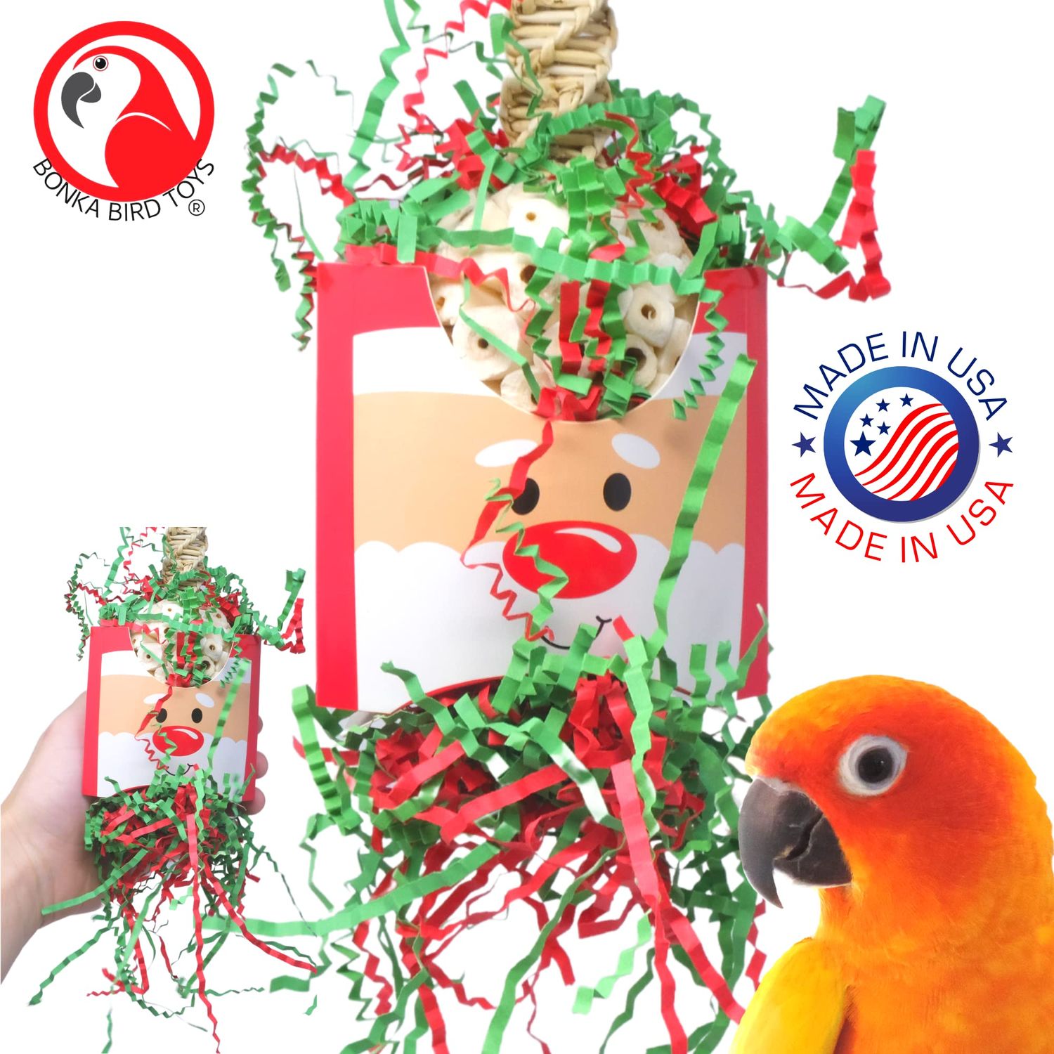 Bonka Bird Toys Christmas Xmas Santa Claus Reindeer Snowman Small Medium Chew Forage Shred Festive Holiday Season Cockatiel Parakeet Conure and Similar (2412 Santa Claus)