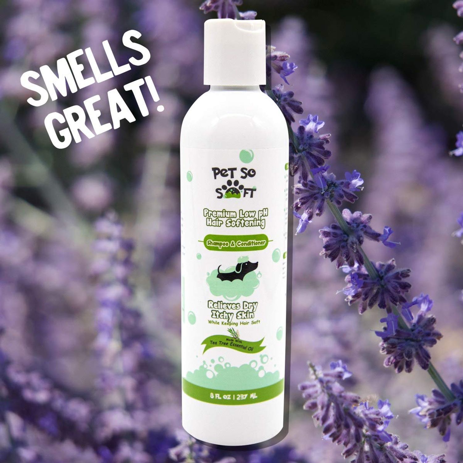 Pet So Soft Hair Softening Tea Tree Essential Oil Dog Shampoo for Bath to Keep Your Dogs Hair Strong Healthy Smelling Good & Soft - Pet Grooming Itch Relief for Dogs w/Sensitive Skin Smells Great