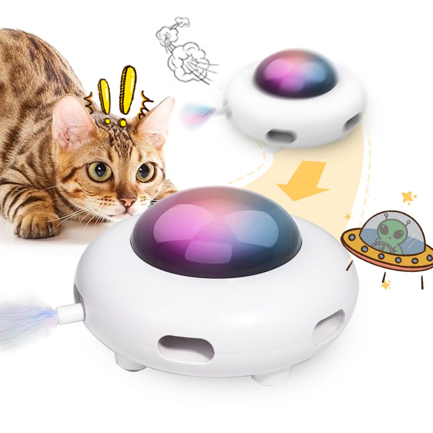 FOUR ANGELS Interactive Cat Toys for Indoor Cats, Automatic Kitten Toys, Moving Feather Kicker, Fun Exercise & Hair Removal Toy, USB Rechargeable