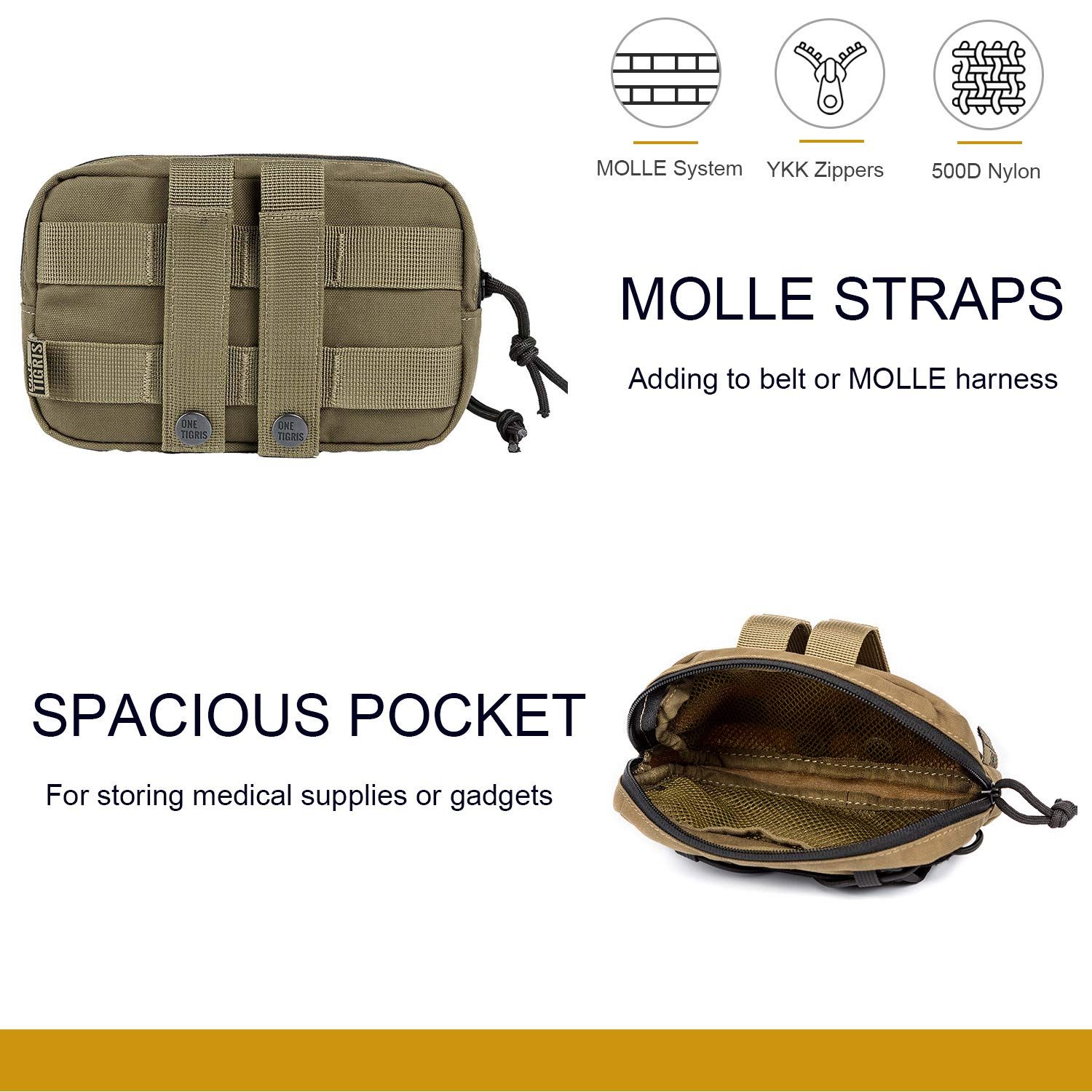 OneTigris Service Dog Vest Harness Saddle Bag Backpack Pouch, Emotional Support, Service Dog in Training,EDC Horizontal MOLLE Pouch for Tool Treat Med(2 Pack, Coyote Brown)