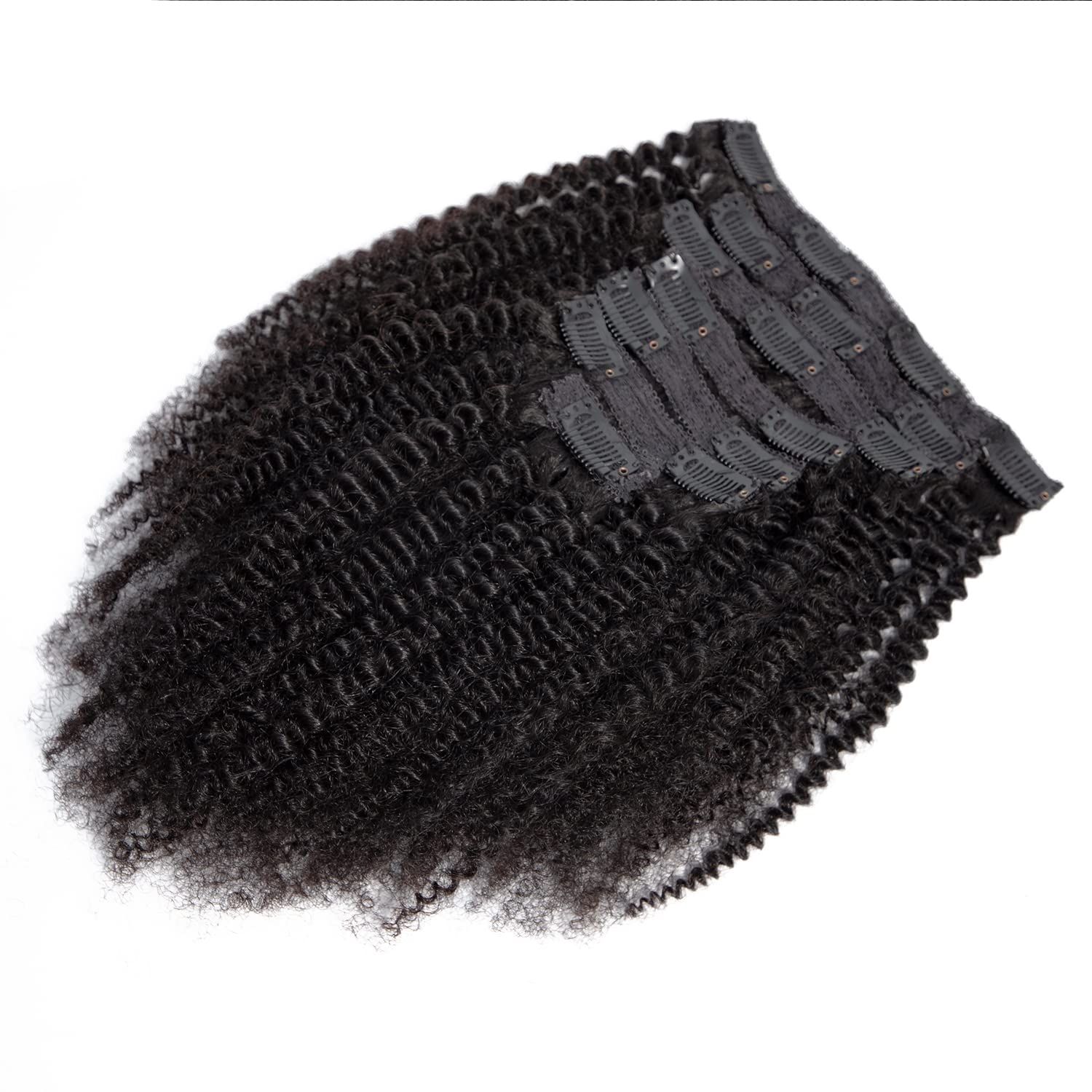 Afro Kinky Curly Clip in Hair Extensions 4B 4C Brazilian Real Human Hair Clip ins for Black Women Double Weft Natural Color 7pcs 70g/set 14Inch