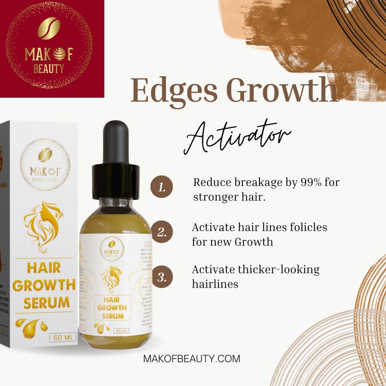 Edges Growth Serum. Great for loss of edges, edges loss from tight braids, wigs and glue. Formulated with naturals oils to regrow hair line, Increase Hair Density around edges. over 52 herbs & oils.