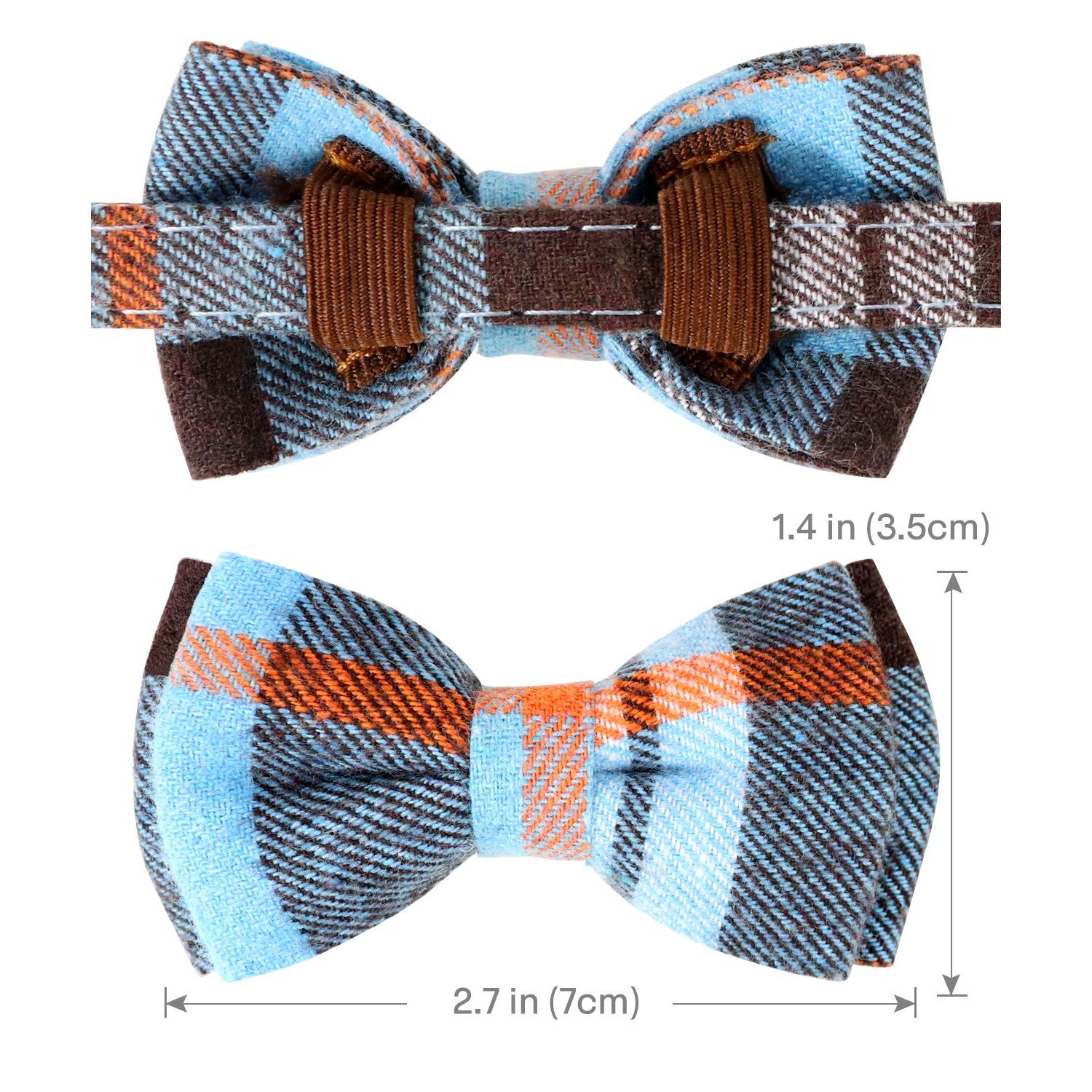 Joytale Upgraded Cat Collar with Bells, Breakaway Cat Collars with Bow Tie, 1 Pack Girl Boy Safety Plaid Kitten Collars, Haze Blue