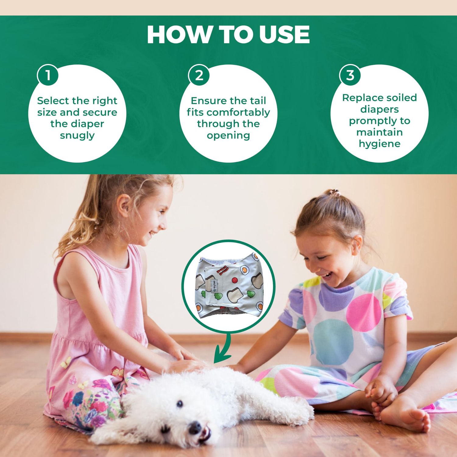 Dry Paws Doggie Diapers for Male Dogs - Pack of 2, Premium Quality, Leak Proof & Soft on Skin - Reusable Male Dog Diapers for Comfort & Potty Training - Extra Small with Breakfast Design