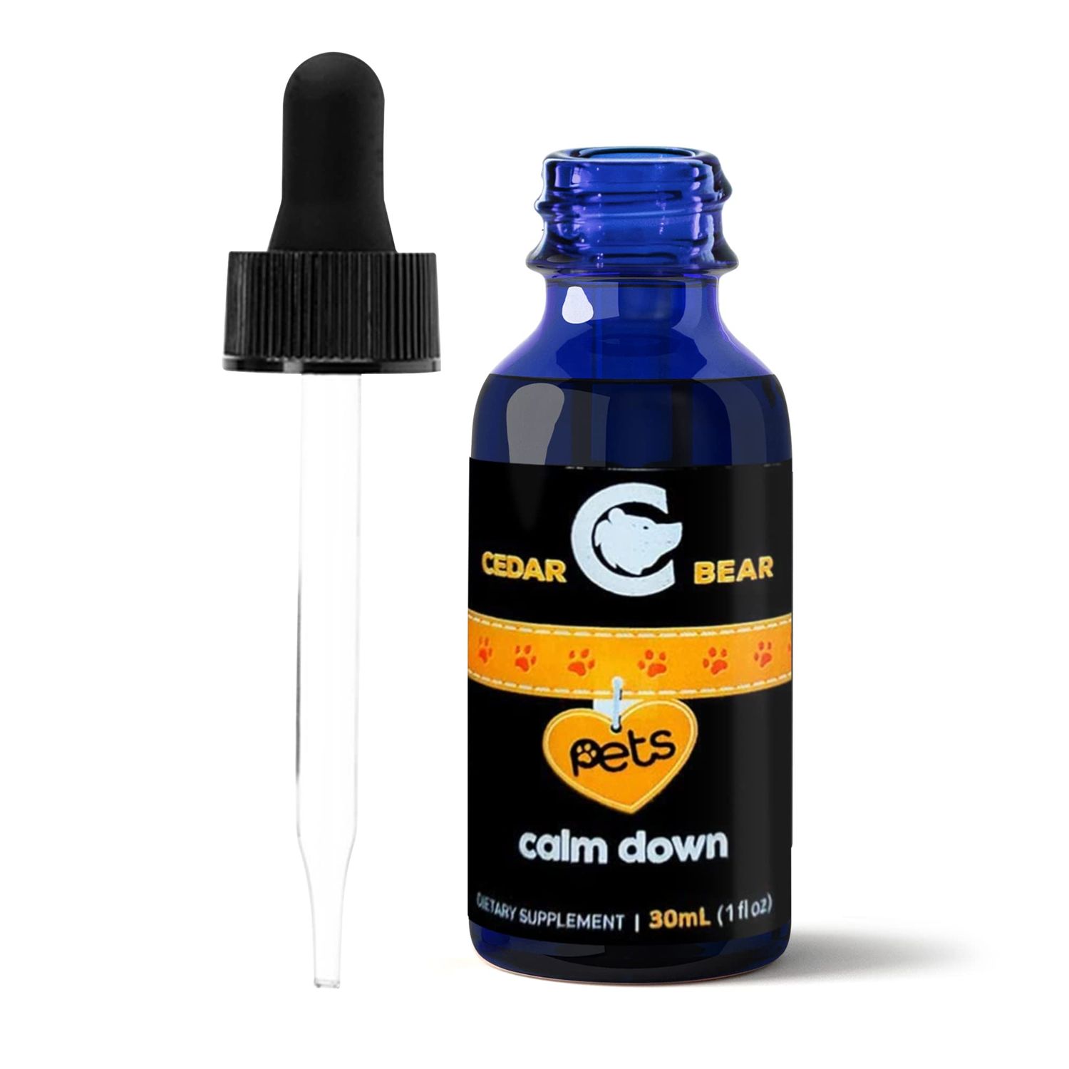 Cedar Bear - Pet’s Calm Down - All-Natural Dog Supplement for Stress Relief, Alcohol-Free Cat Calming Products, Also for Birds & Exotic Pets, 1 fl oz/30 ml