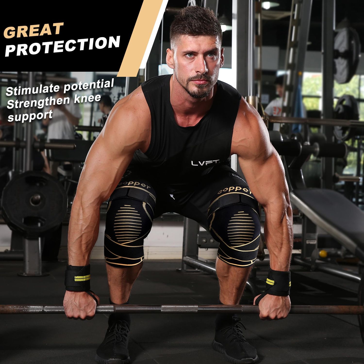 JHVW Copper Knee Braces with Strap for Knee Pain(2 pack)- Knee Compression Sleeve Support for Men & Women,Arthritis,Working Out