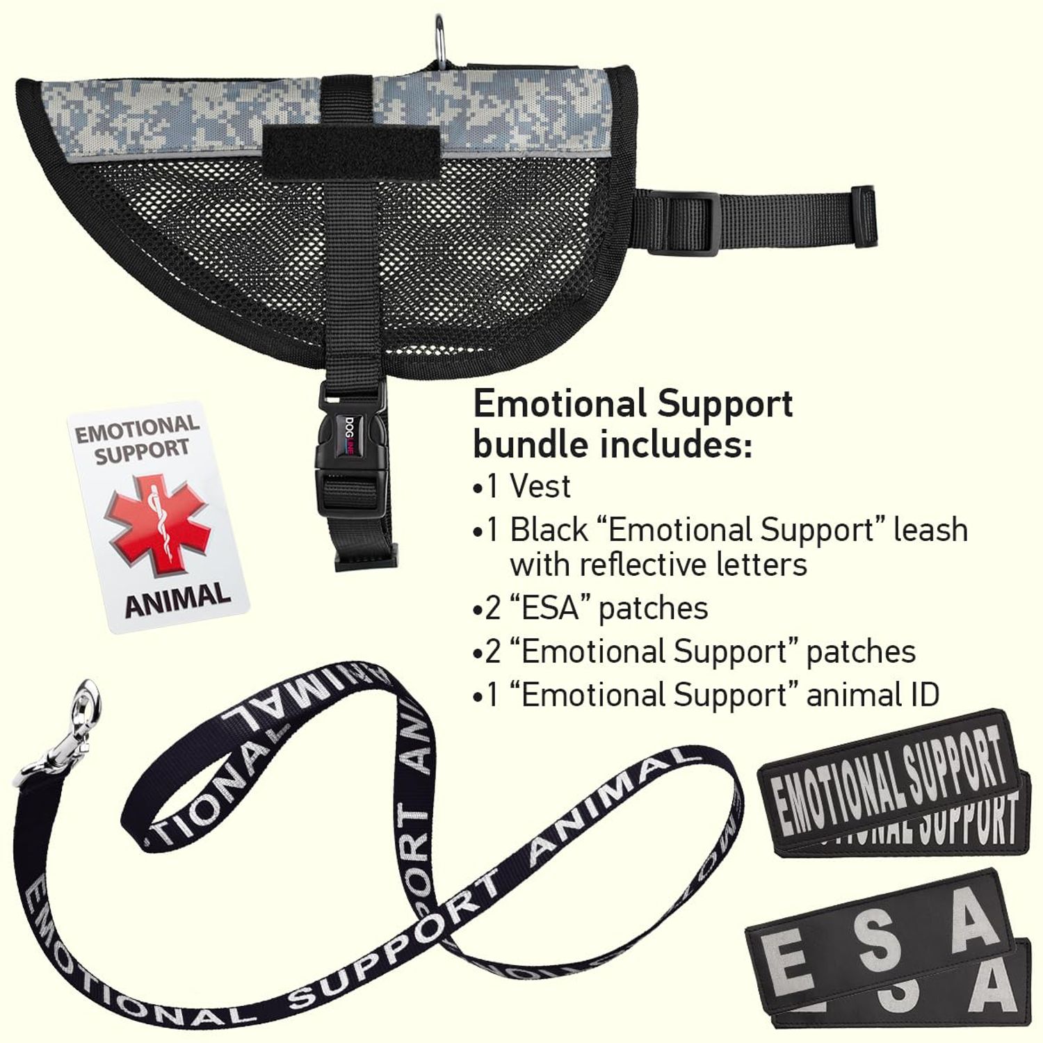 Dogline Emotional Support Dog Vest Bundle with Adjustable Service Dog Vest Harness, Reflective Emotional Support and ESA Patches, Emotional Support Leash, Emotional Support Animal ID Card