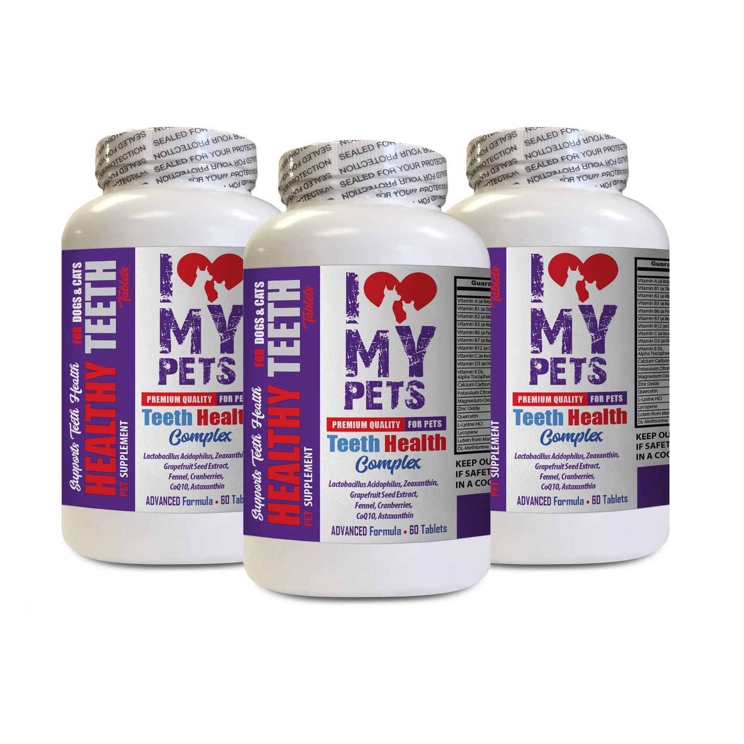 I LOVE MY PETS LLC cat Dental Care Solution - PET Teeth Health Complex - Dogs and Cats - Premium Care - cat Vitamin d - 3 Bottle (180 Treats)