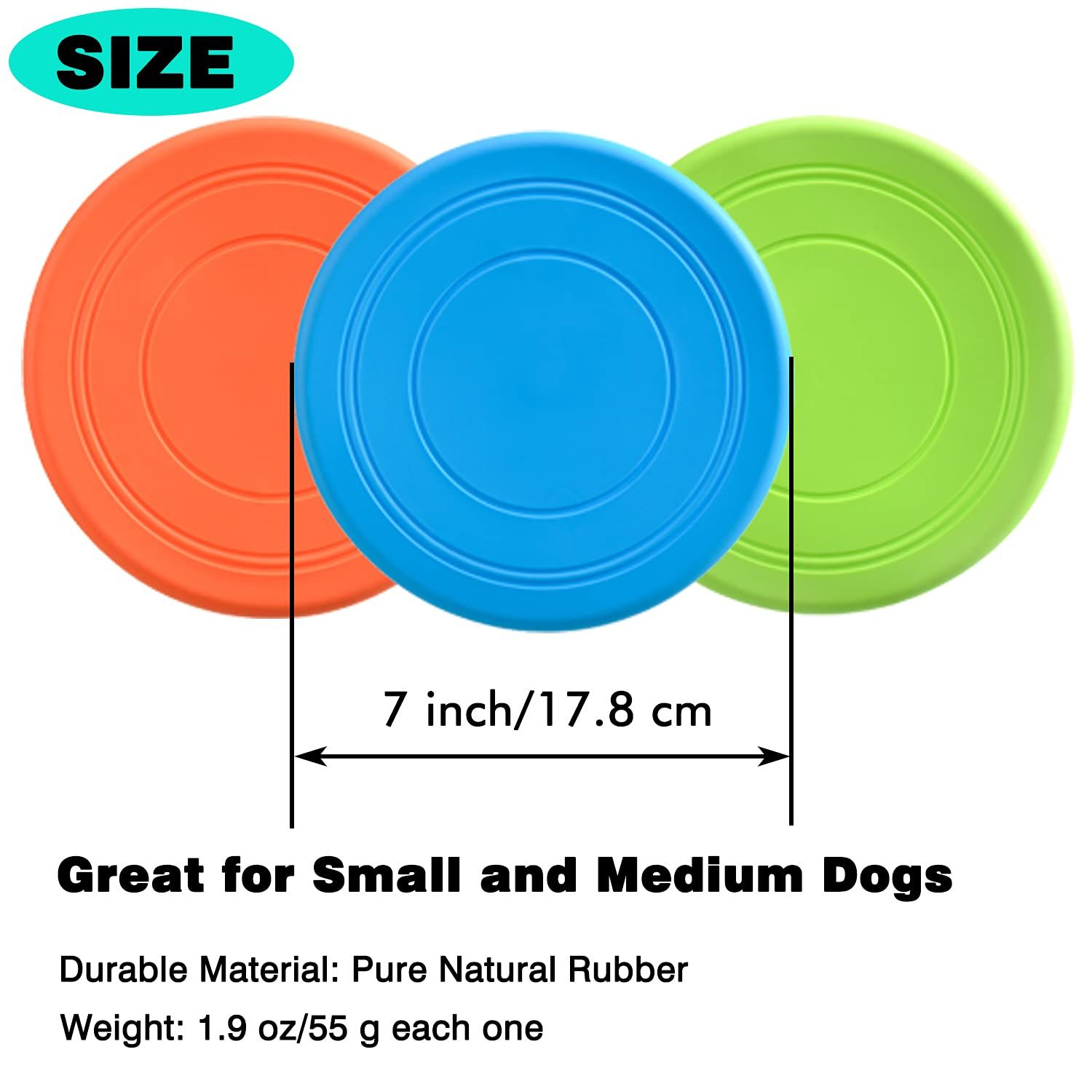 XIGOU Dog Flying Disc, 3 Pack Dog Flyer Dog Toy, Dog Soft Rubber Interactive Lightweight Flying Disc Dog Toy for Small Large Dogs - Floats in Water & Safe on Teeth, 7 inch.