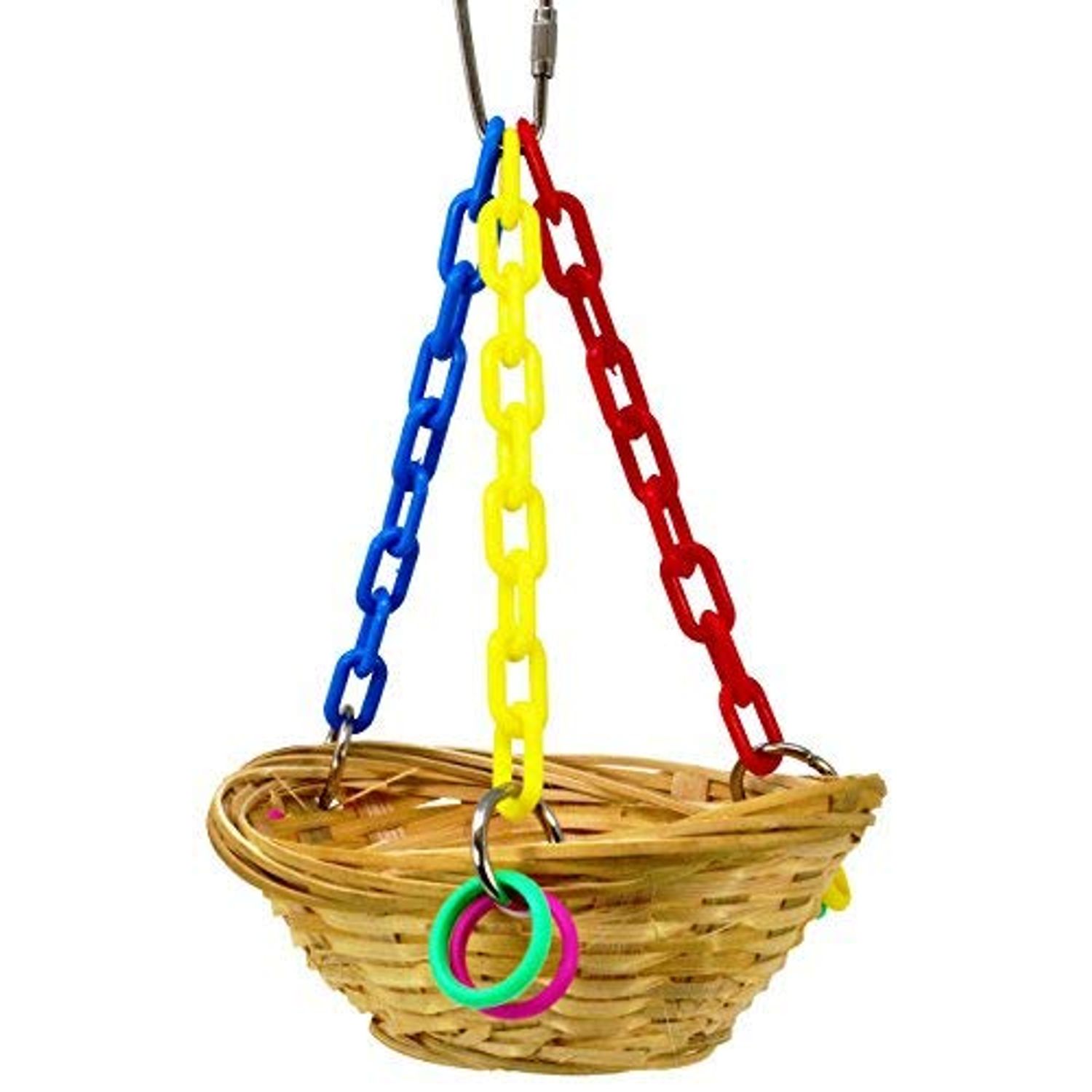 Bonka Bird Toys 1488 Small Basket Swing Cages Toy Cage Parrot Natural Cockatiel Parakeet Birds Rope Playground Pet Bath Nesting Foraging Perch Aviary Box