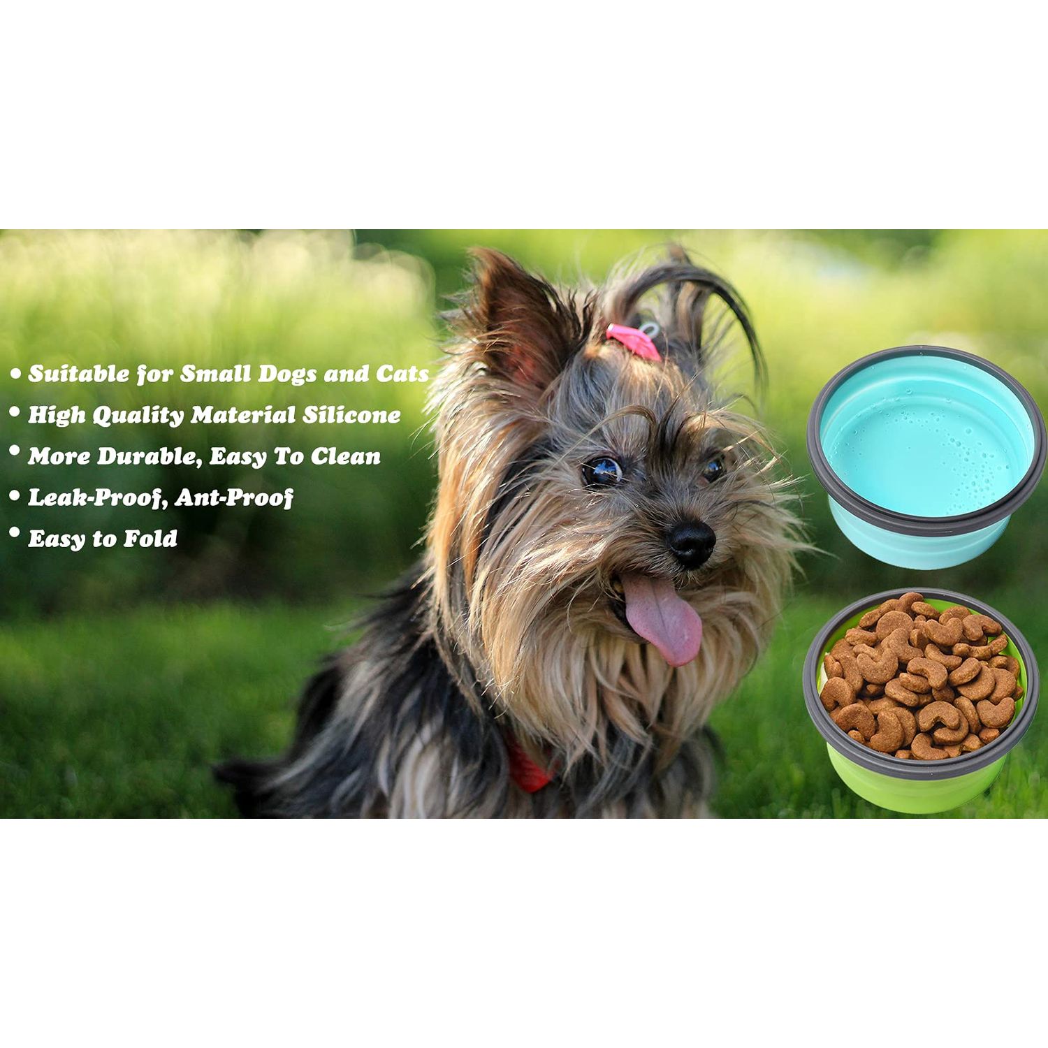Collapsible Dog Bowls with Lids, 2 Pack Travel Dog Bowls for Small Size Dogs, Silicone Portable Dog Food Bowls Water Cup Cat Bowls Dish for Camping Traveling Walking, 12 oz 350ml