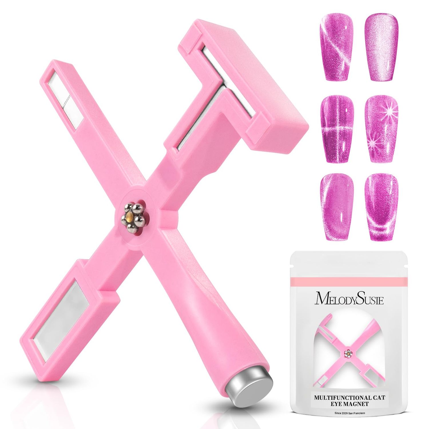 MelodySusie 5 in 1 Nail Magnet, Multifunctional Cat Eye Gel Nail Polish Magnet for Nail Art, Strong Magnetic Nail Polish Magnets Nail Design Tools (Pink)