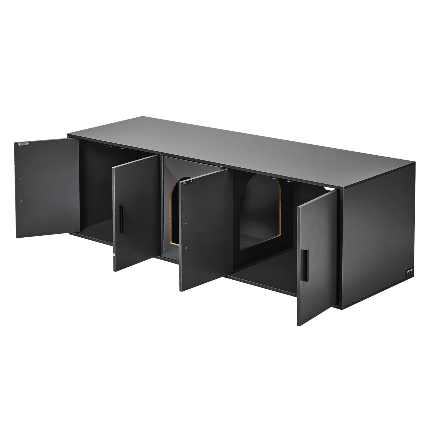 Cat Litter Box Enclosure Wooden Litter Box Furniture Hidden 57.9" Black