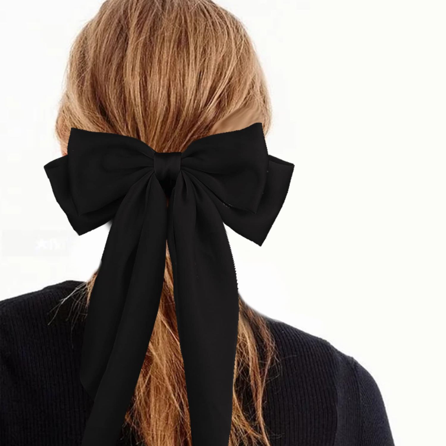 Large Satin Layered Hair Bows Hair Barrettes Clip Long Ribbon Bows Silky Bowknot with long Tail French Style Hair Accessories for Women Girls, 5 Colors