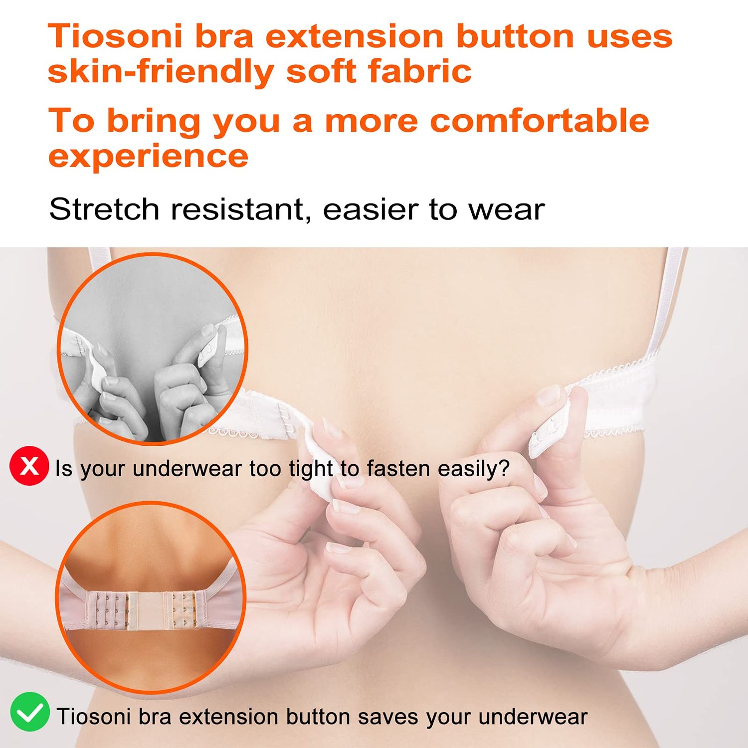 Tiousoni 6 Pieces Women's Bra Extenders 2 Hook / 3 Hook Comfortable Stretchy Bra Extension Strap (Black, White, Nude)