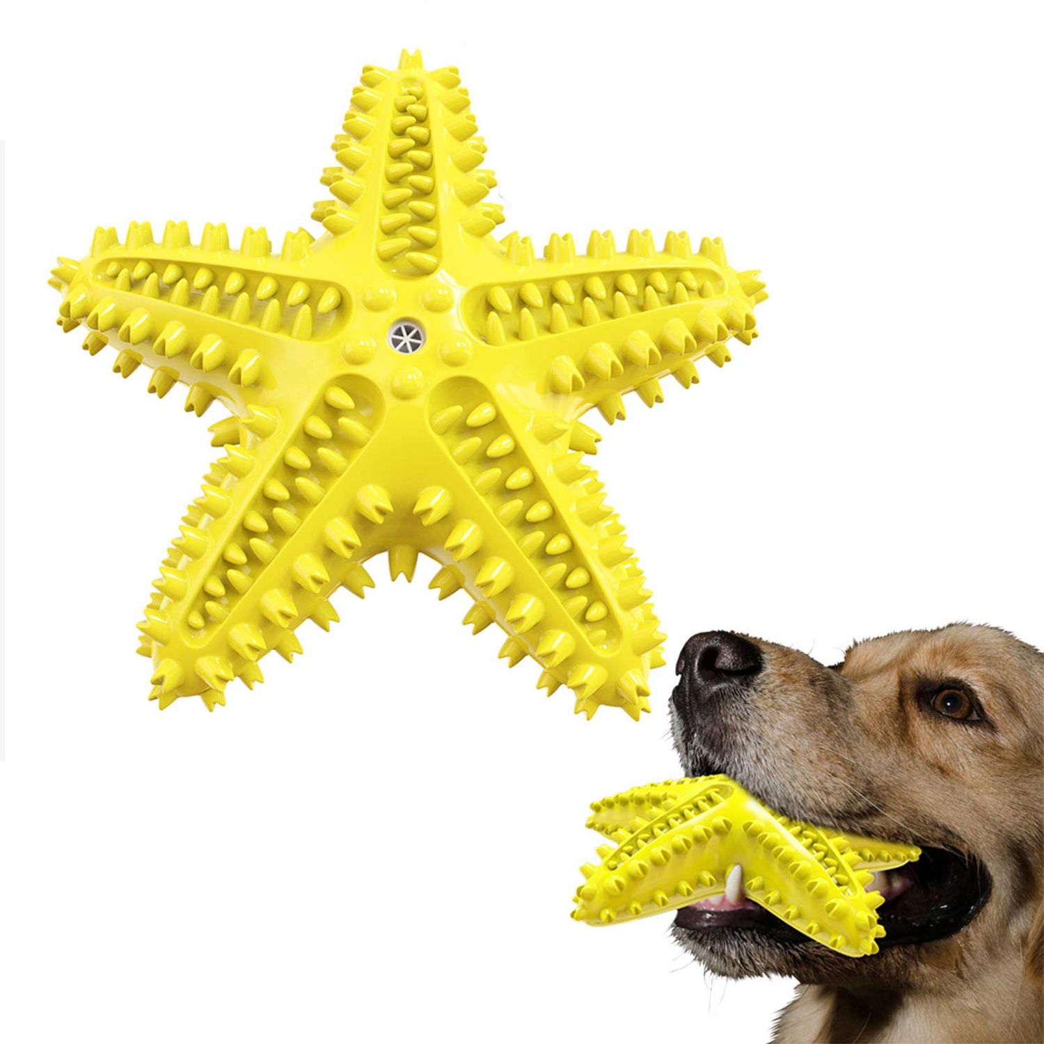 IDOLPET Dog Chew Toys Squeaky Dog Toys Dog Water Floating Toys Starfish Natural Tooth Brush Teeth Cleaning Toy for Small Medium Dog Yellow