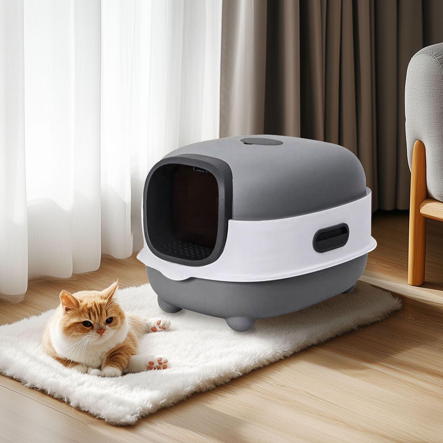 Compact Enclosed Cat Litter Box with Litter Scoop Plastic Cat Toilet Easy Clean