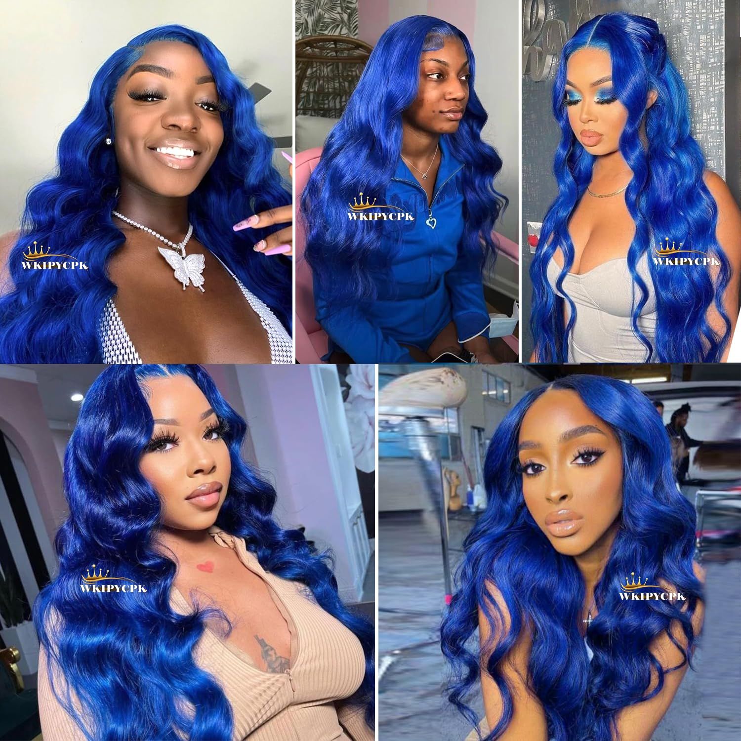 WKIPYCPK Blue Lace Front Wig Loose Curly Wave Hair Navy Blue Wigs for Black Women Glueless 24 Inch Synthetic Lace Front Wigs Pre Plucked Hairline