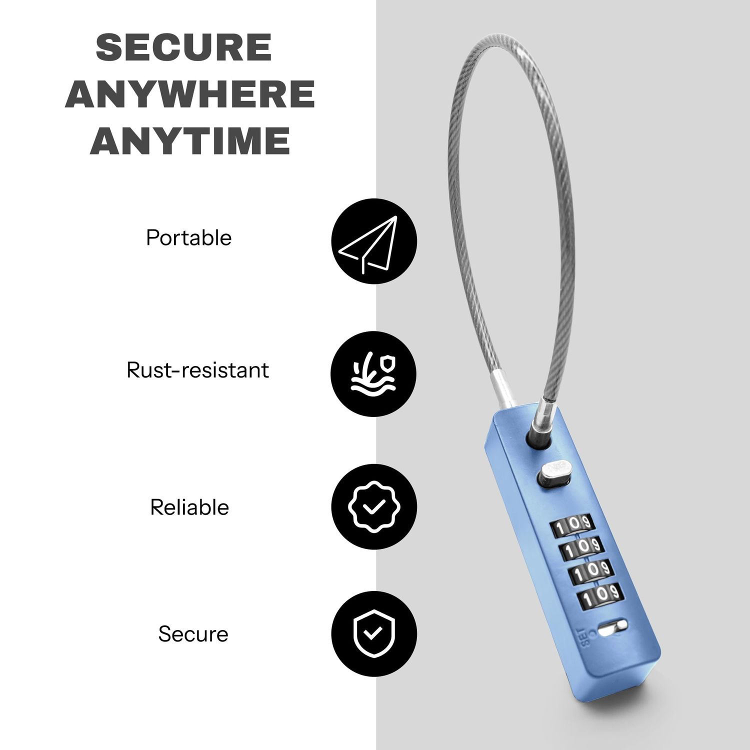 UP Security Combination Lock Keyless Cable Padlock with Steel Wire Rope, Resettable Combo Code Anti-Theft for Locker, Cabinet, Fence, Gate, Pet Door, Bike Helmet Safe (Blue, 11.8"(30cm) Short Cable)