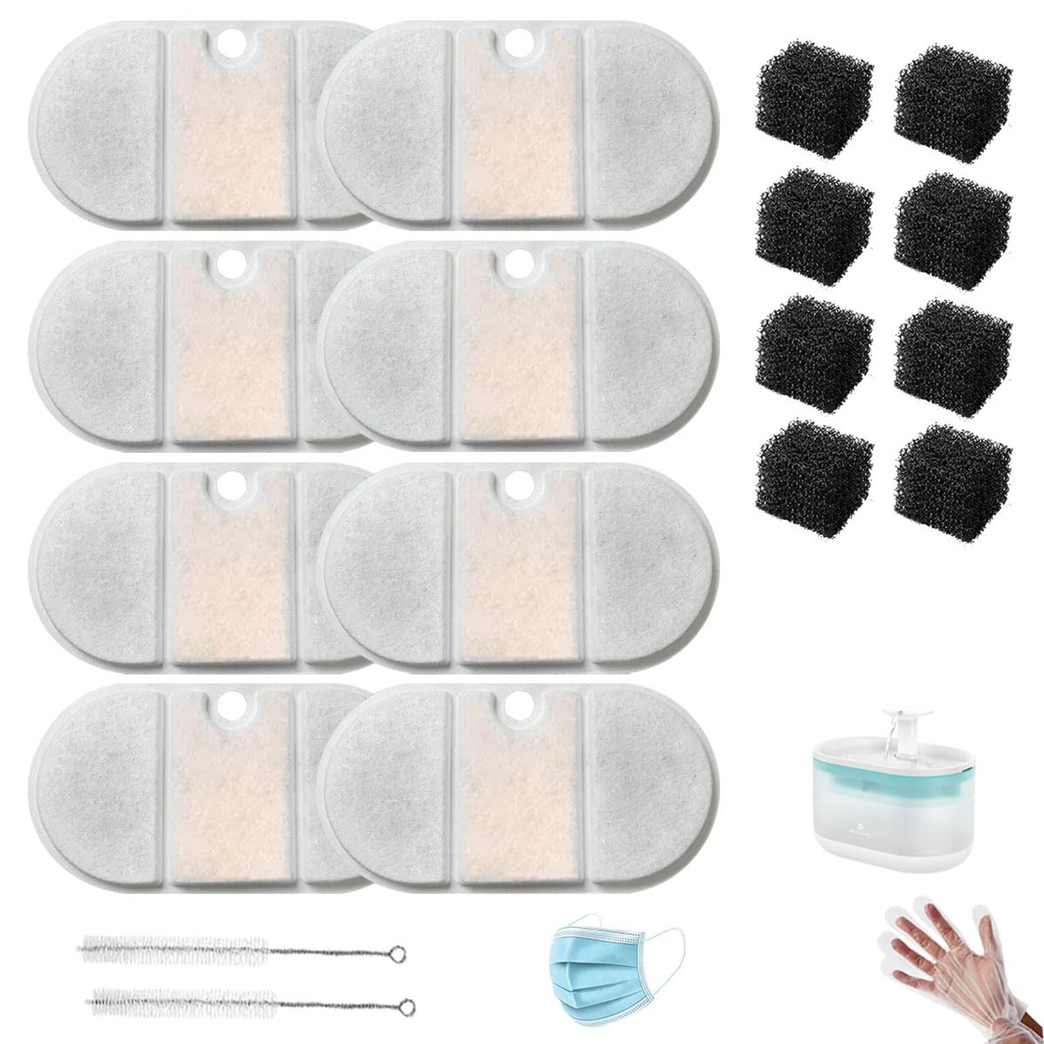 8 Pack Replacement Filters Compatible with PETLIBRO PLWF002 Capsule Cat Water Fountain, Includes 8 Filters & 8 Pre-Filter Sponges for 71oz/2.1L Ultra Quiet BPA-Free Pet Water Dispenser