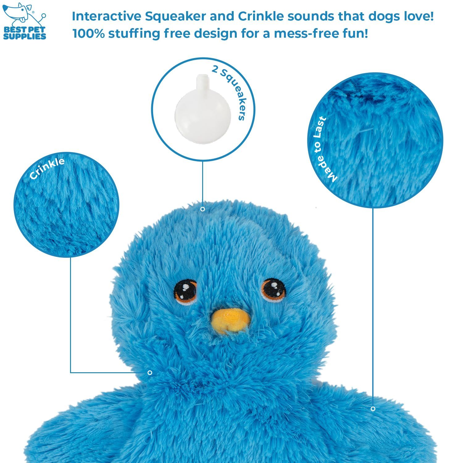 Best Pet Supplies Chicken Crinkle Plush Dog Toys for Interactive Play, Puppy and Senior Indoor Play, Colorful Chicken Toy Shape, Cute and Cuddly - Crinkle Chicken (Blue)