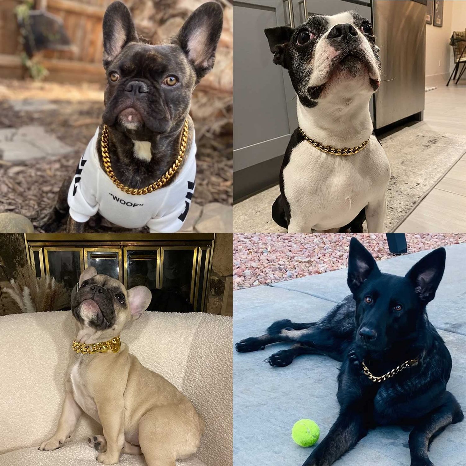 Stainless Steel Silver Gold Dog Collars with Safety Buckle Lock,18K Cuban Link Chain Training Collar,15MM Strong Dog Necklace Heavy Duty Chew Proof for Small Medium Large Dog