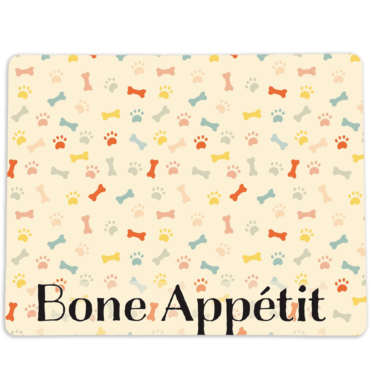 Pet Food Mat for your Dog Food Bowl and Water Dish - Made in the USA (Bone Appétit, 15 x 19)