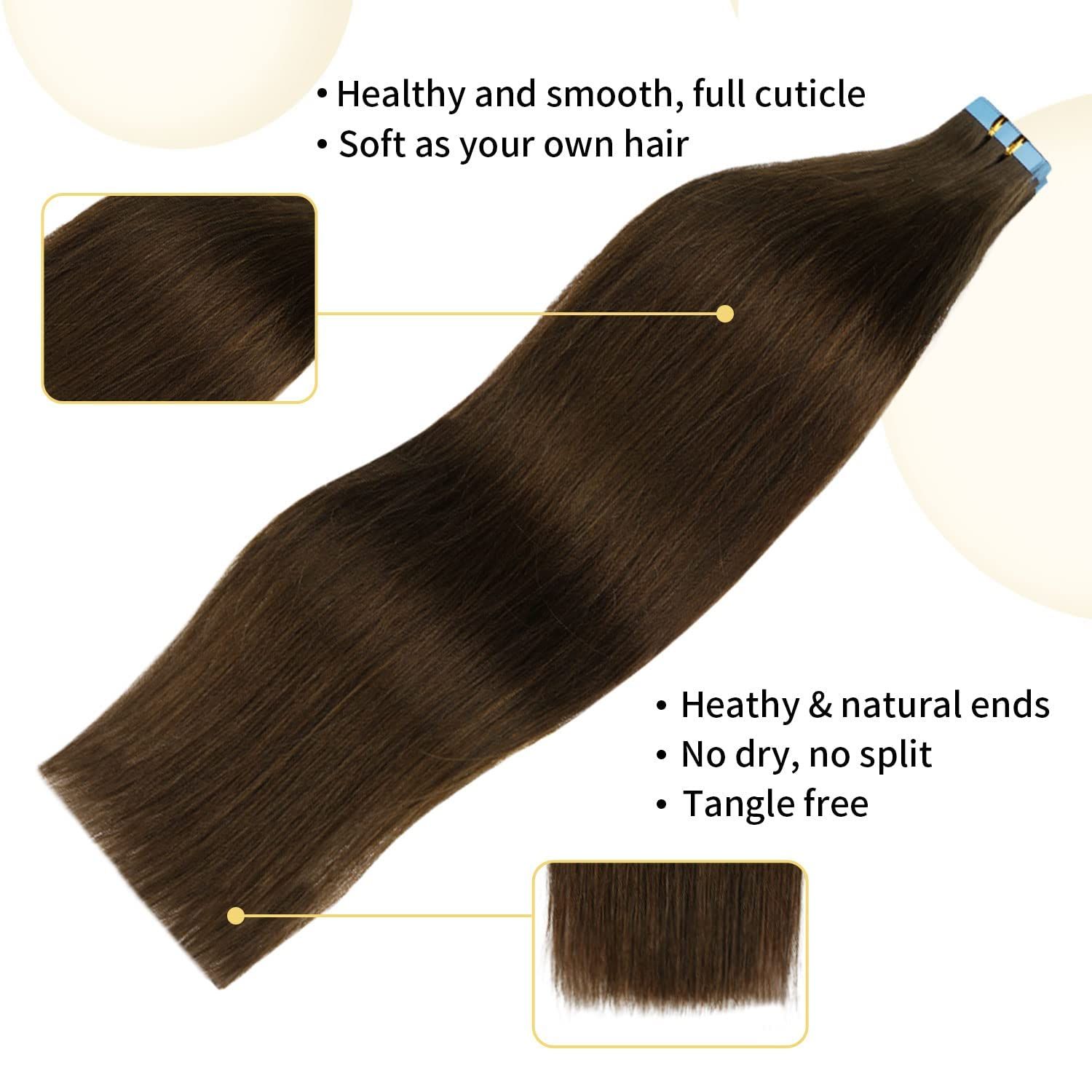 Tape in Hair Extension Human Hair Invisible Straight 22 inch Tape Hair Extension for Women Seamless Skin Weft #4 Chocolate Brown Real Hair Extension Tape ins Human Hair 20 Pcs/50g