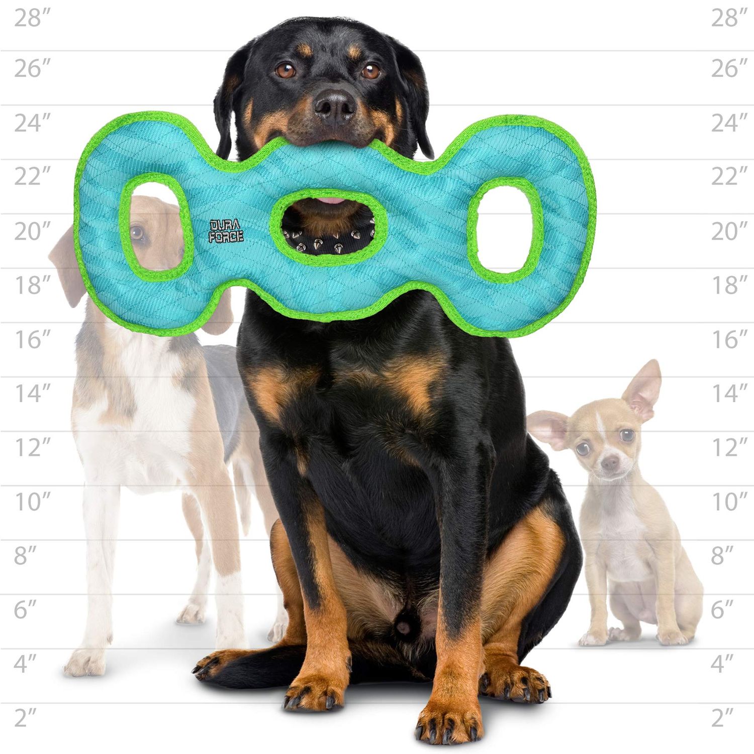 DURA FORCE - Durable Woven Fiber - 3 Way Tug O War - Squeakers - Multiple Layers. Made Durable, Strong & Tough. Interactive Play Dog Toy (Tug, Toss & Fetch). Machine Washable & Floats (Regular)