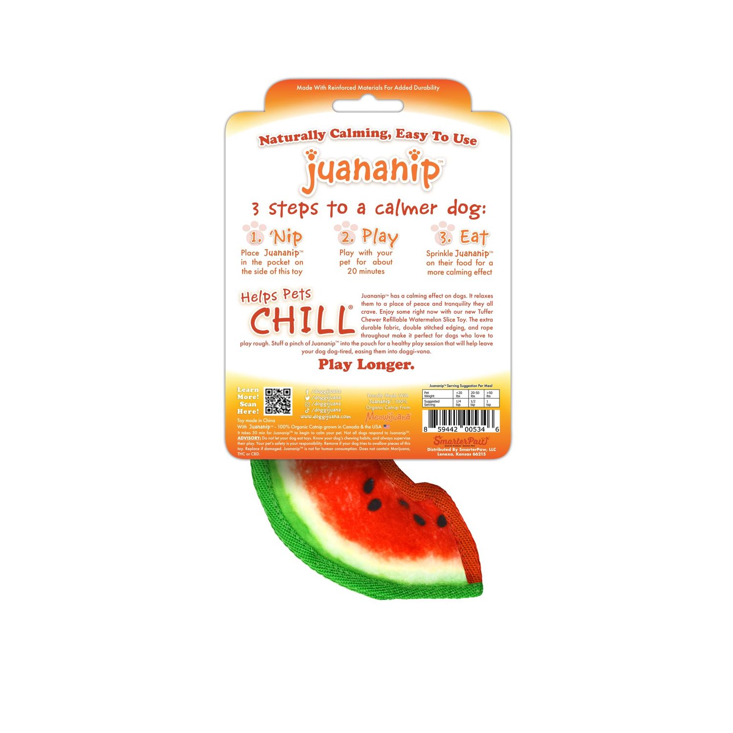 Doggijuana | Tuffer Chewer Mini - Interactive Dog Toy with Juananip Refill | Refillable Durable Dog Toy for Engaging Play and Natural Calming (Watermelon Slice)