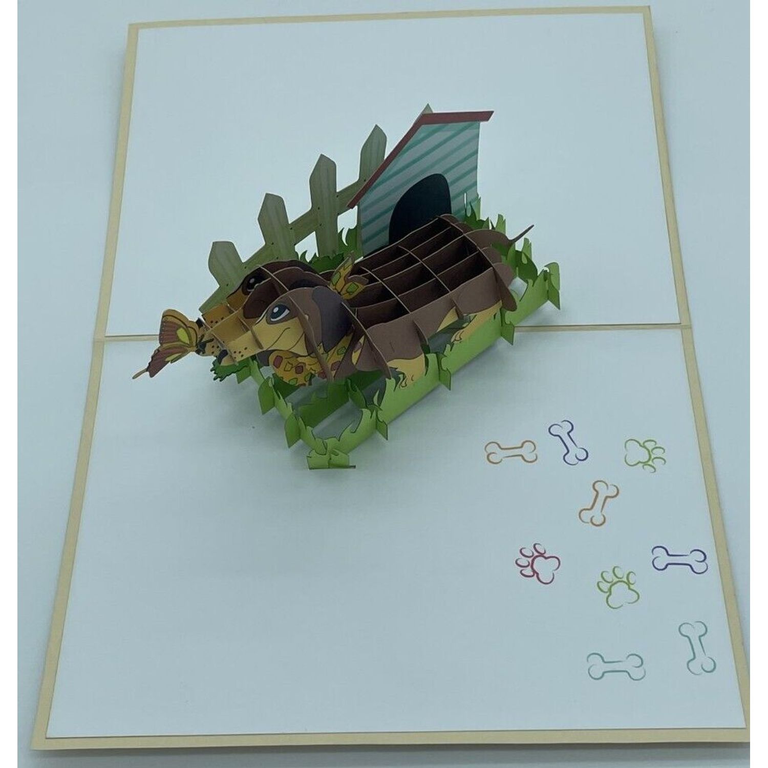 Dachshund Dog 3D Pop Up Card Dog House Butterfly grass breeder Puppy Best Friend
