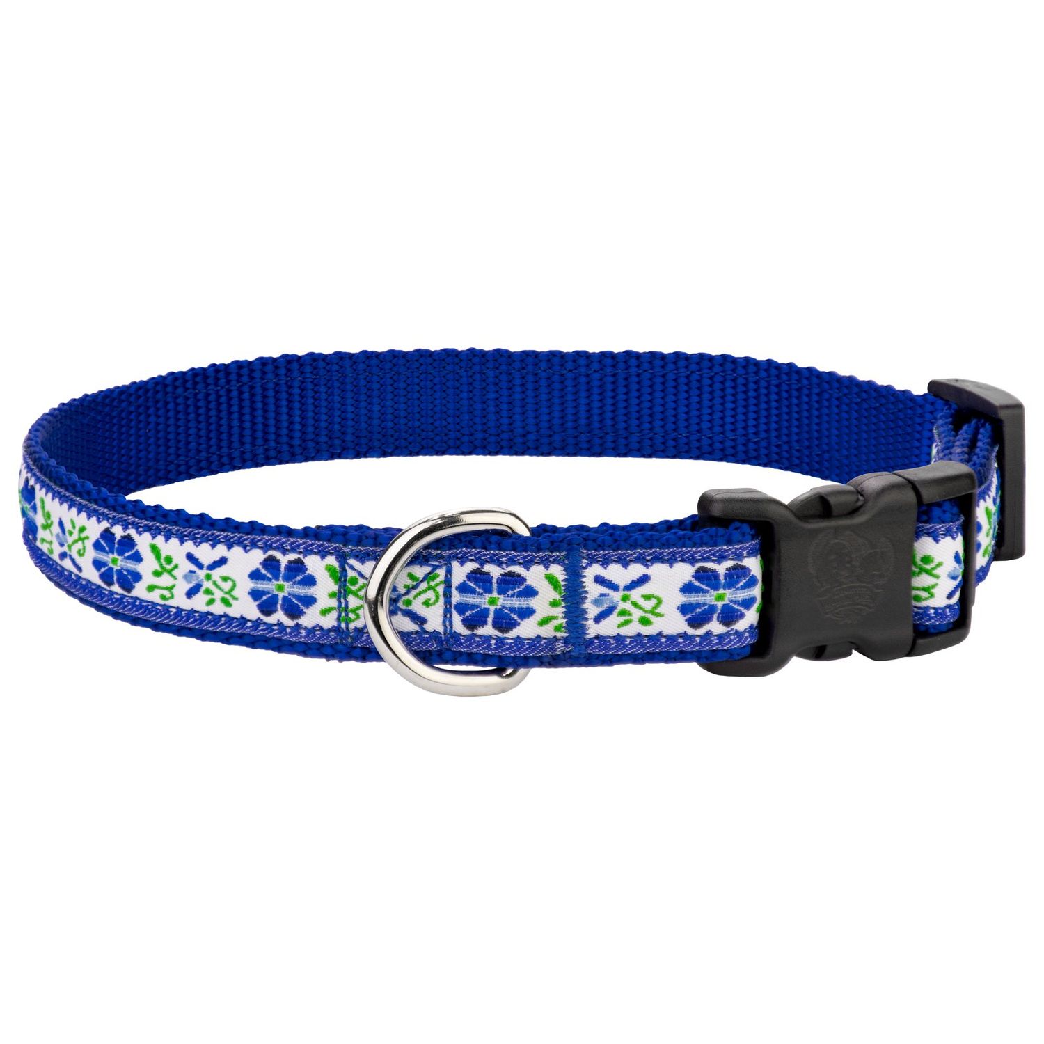 Country Brook Design - Deluxe Wonderful Blue Flowers Ribbon Dog Collar - Medium