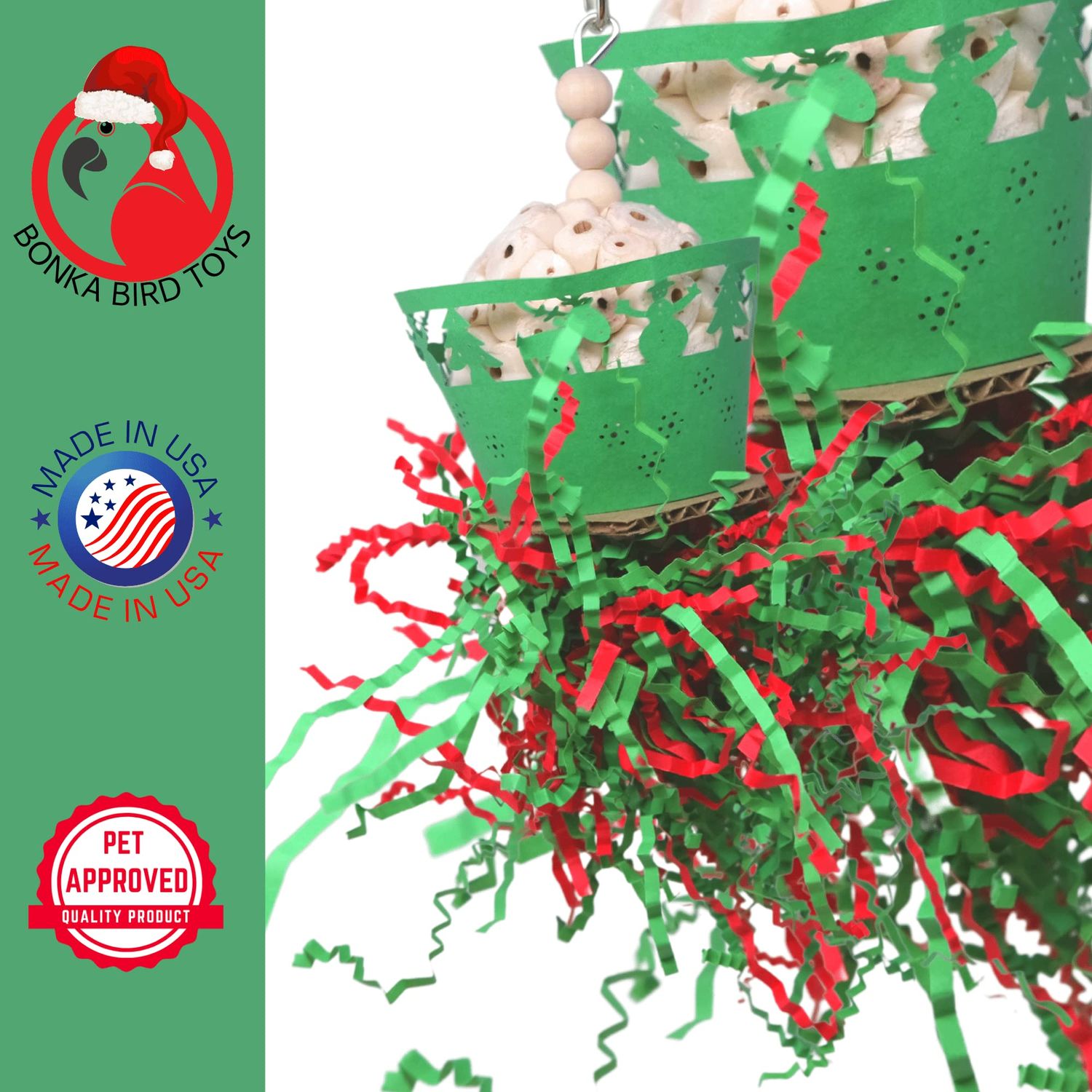 Bonka Bird Toys Merry Christmas Festival Small Bird Toy Natural Sola Chew Foraging Treat Cockatiels Parakeets Conures and Similar Birds (2454 Green)