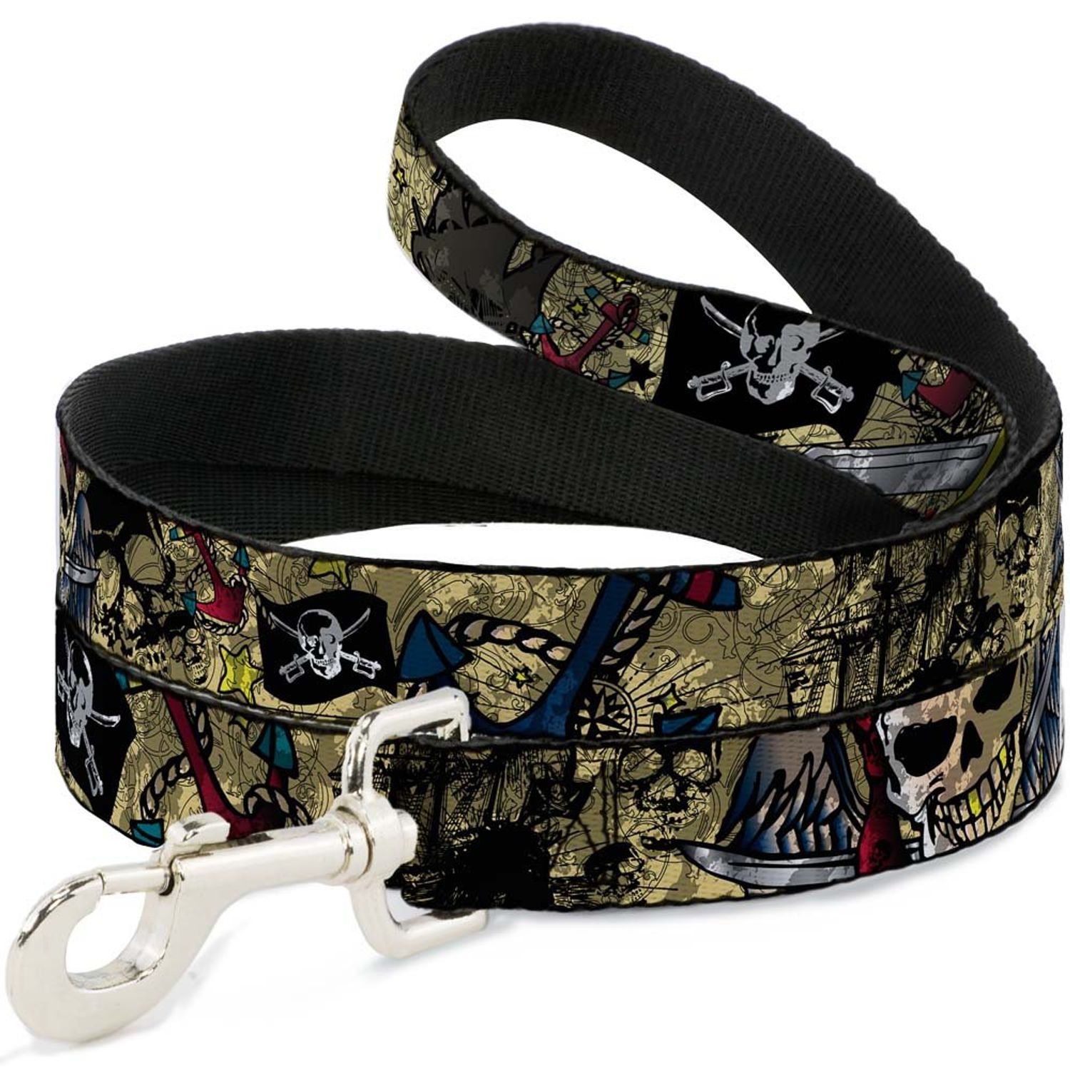 Dog Leash Dead Men Tell No Tales Close Up Tan 4 Feet Long 0.5 Inch Wide