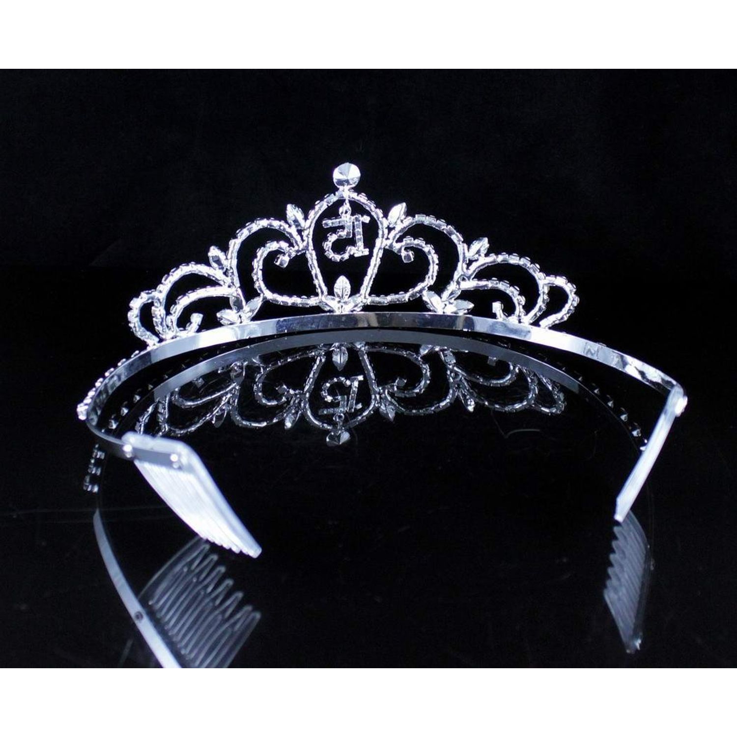 Quinceanera Sweet 15 Fifteen Clear White Austrian Rhinestone Crystal Crown With Hair Combs Headband Headpiece Princess Girl's 15th Birthday Party T990 (White/Silver)