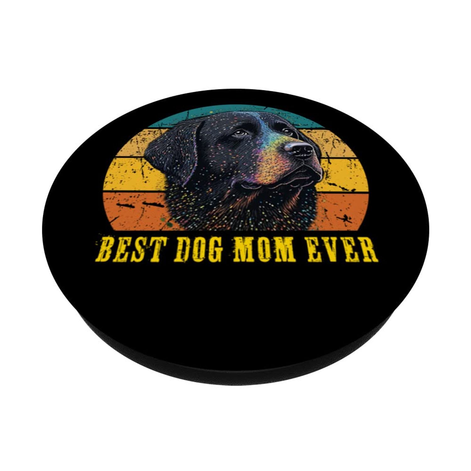 Vintage Best Dog Mom Ever Sunset Retro Flat-Coated dog Mom PopSockets Swappable PopGrip